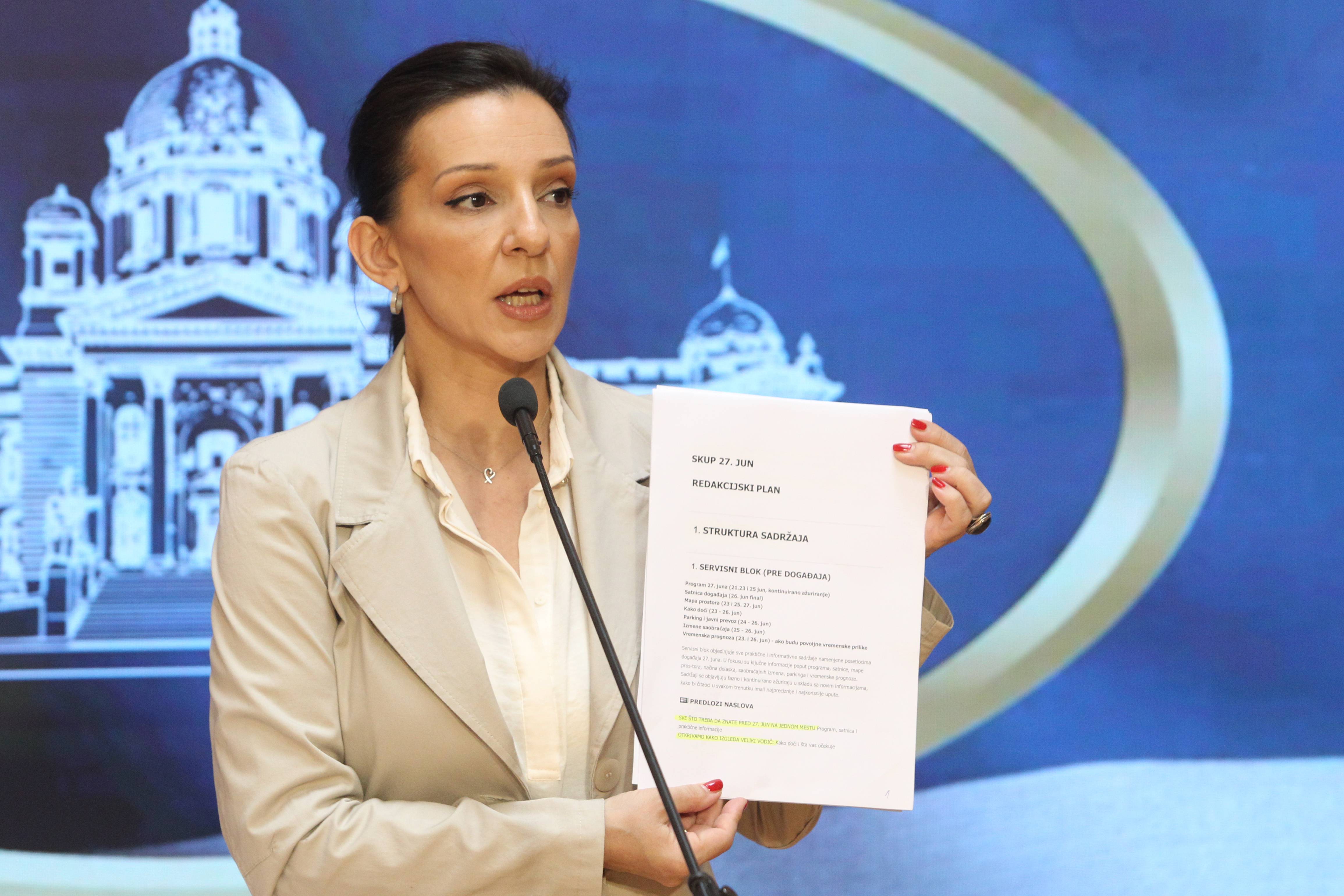 Beograd, 24.06.2026. - Potpredsednica Stranke slobode i pravde Marinika Tepic odrzala je konferenciju za novinare, danas u Domu Narodne skupstine u Beogradu.  (BETAPHOTO/MILAN OBRADOVIC)