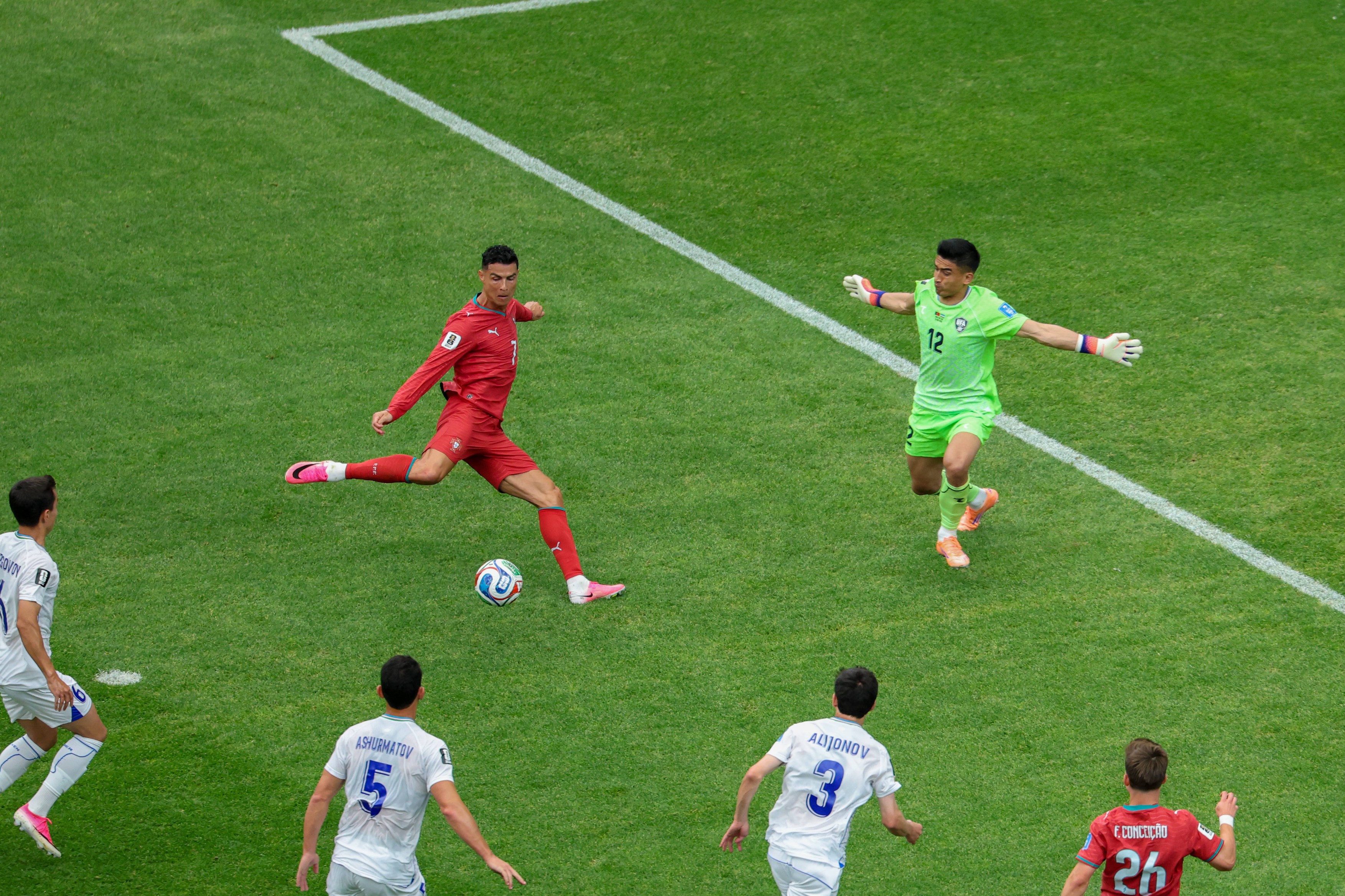 Cristiano Ronaldo 7 of Portugal kicks the ball during the FIFA World Cup