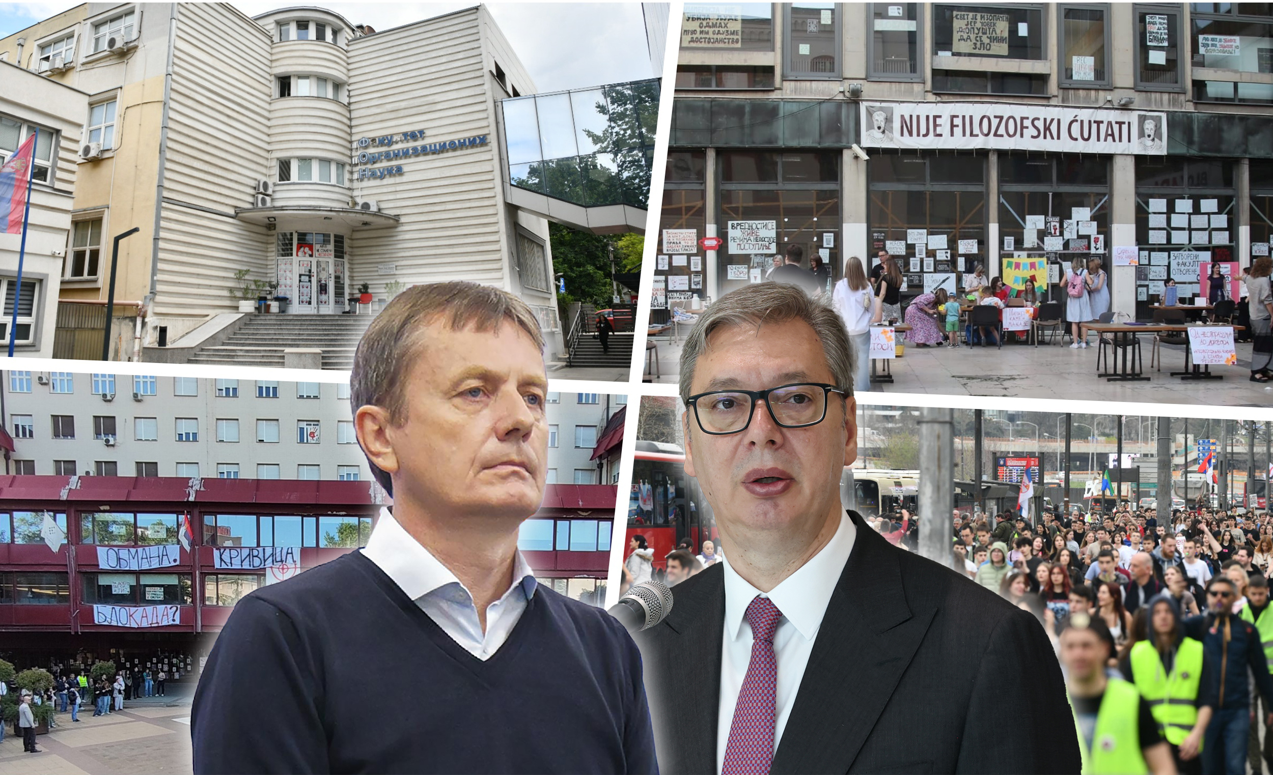 kombo za kaver  filozofski fakultet, ekonomski fakultet, FON, Vučić, Glišić i studenti