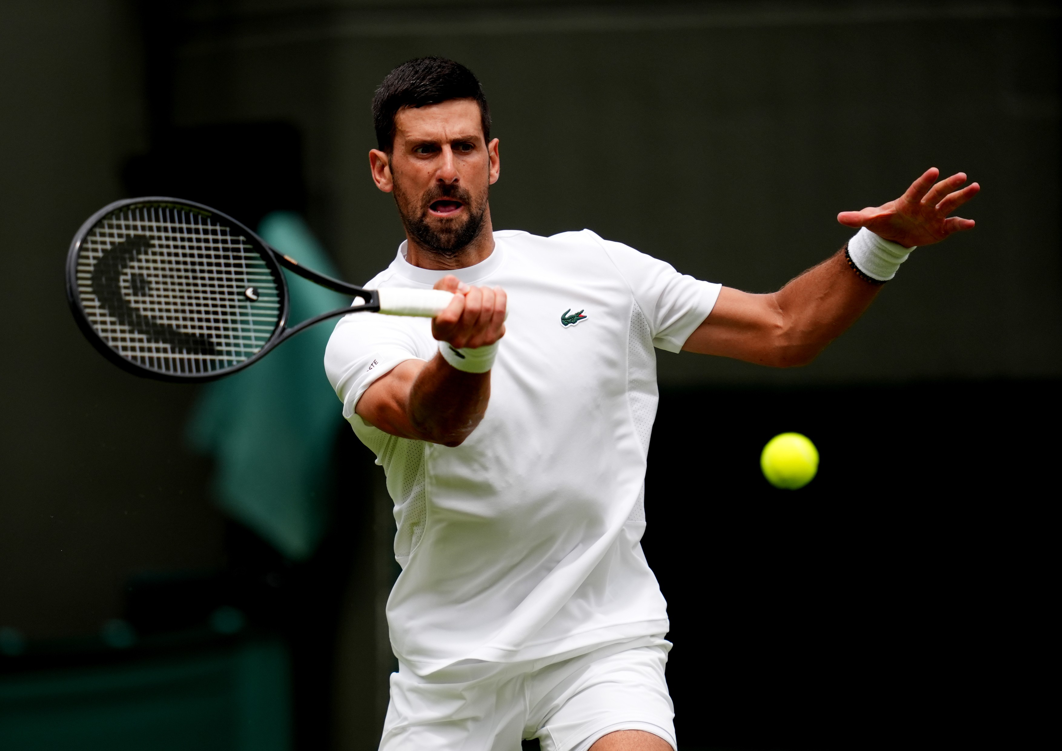 Novak Djokovic of Serbia during a practice session at the All England Lawn Tennis and Croquet Club