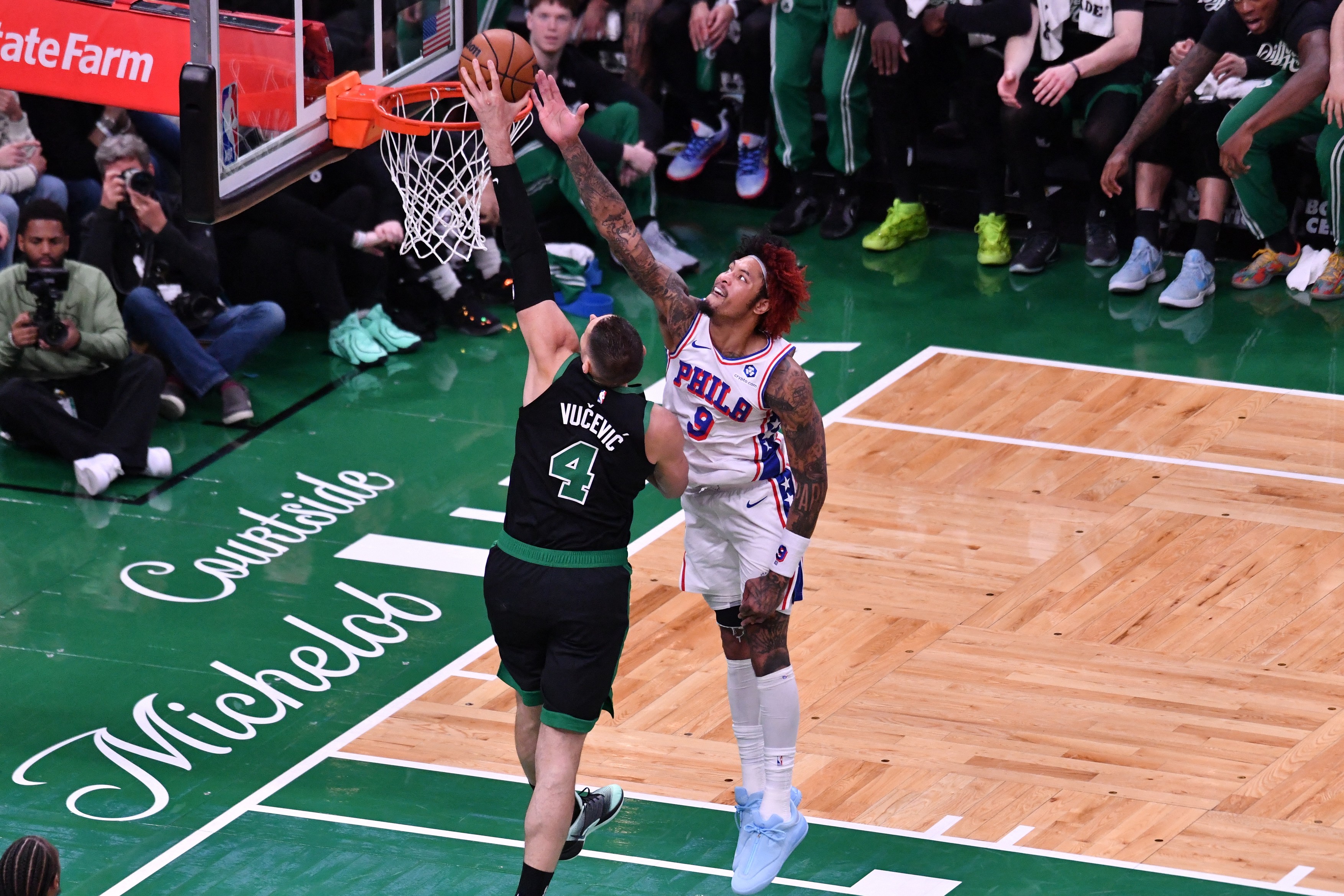 BOSTON, USA - APRIL 28: Celtics’s Nikola Vucevic (4) takes a shot