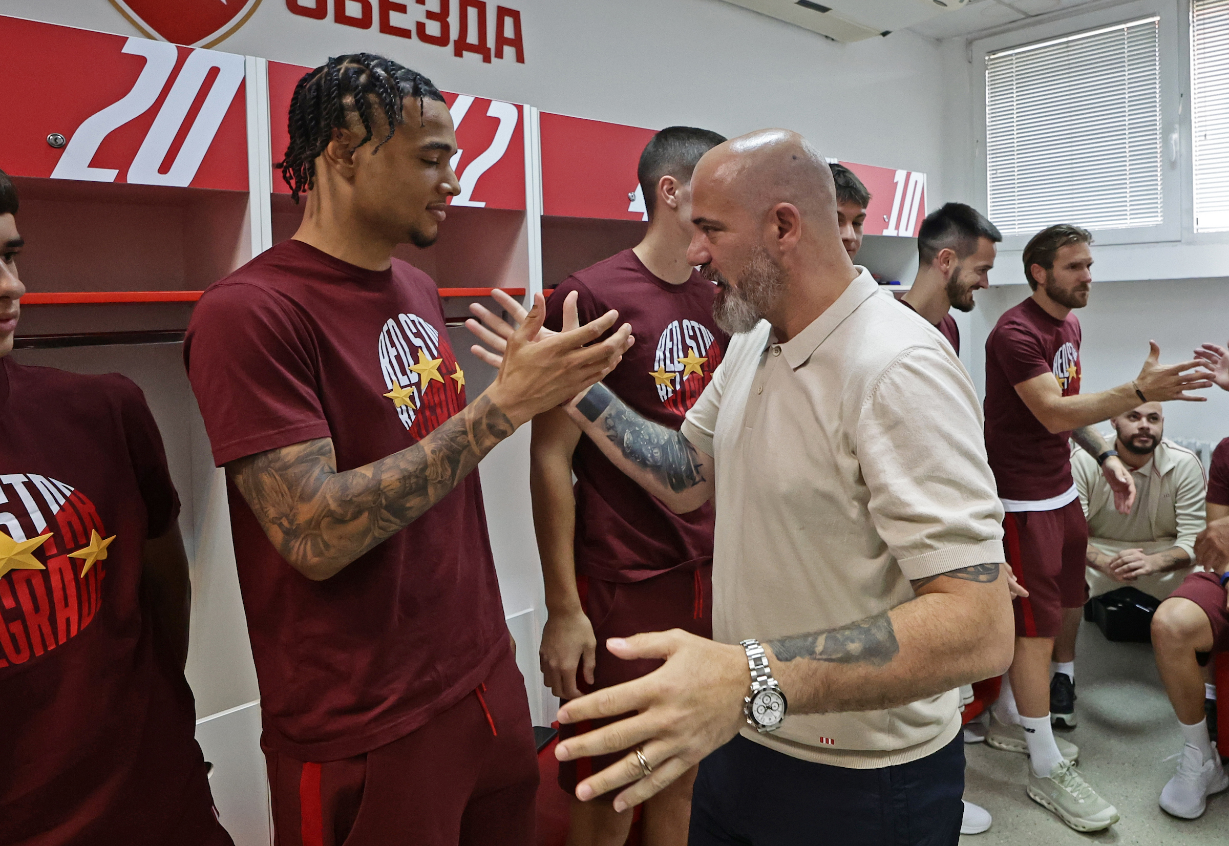 Belgrade, Serbia. June 15th 2026. Jay Ifeanyi-Junior Enem head coach Dejan Stankovic FK Crvena Zvezda okupljanje pred polazak na pripreme, prozivka June 15, 2026 in Belgrade, Serbia.(Photo by Srdjan Stevanovic/STARSPORT)
