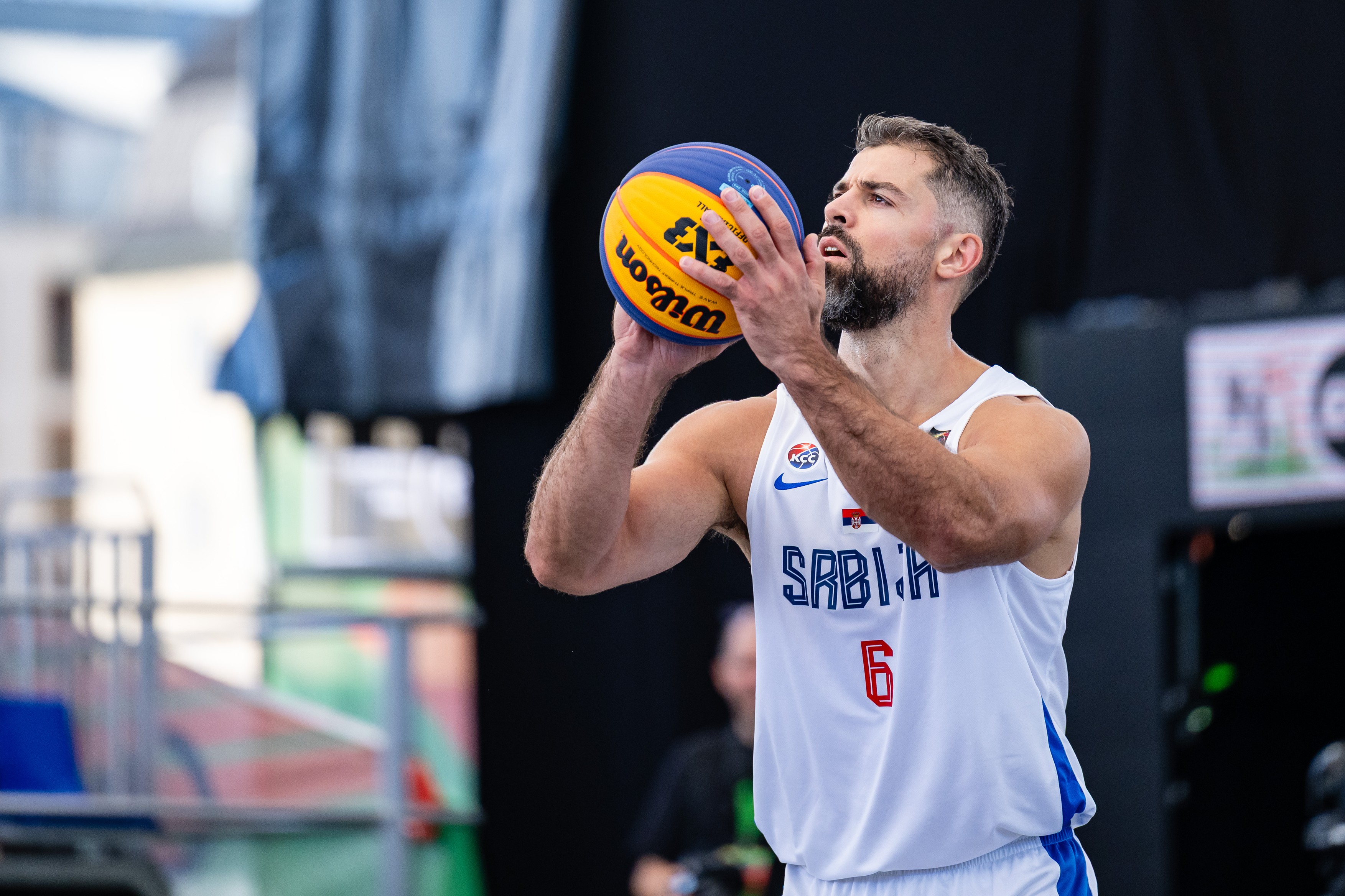Nemanja Barac (6) of Serbia basket 3x3