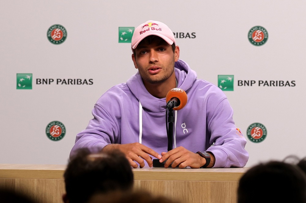 epa13018406 Flavio Cobolli of Italy during a press conference  at the