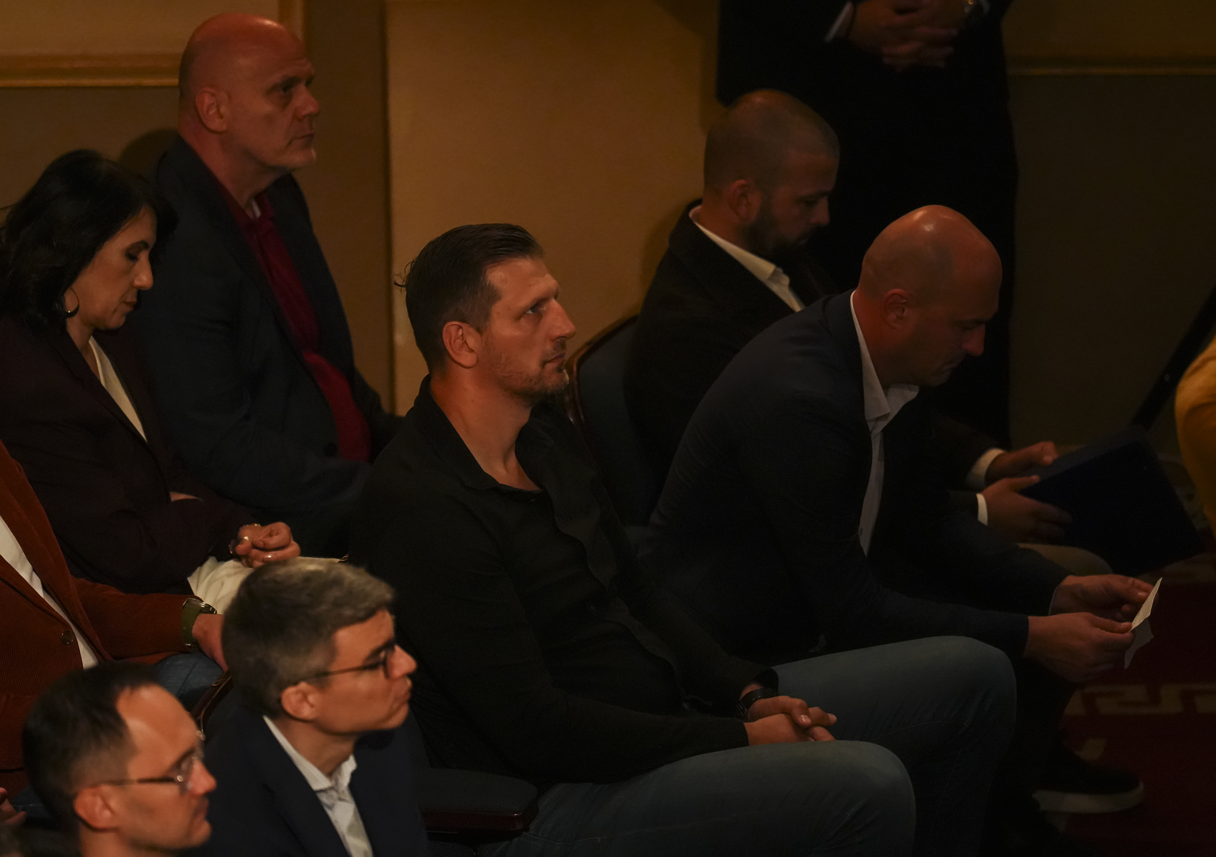Mirza Teletovic (C) during the memorial service of Edin Avdic At National Theatre of Sarajavo on June 8, 2026 in Sarajevo, Bosnia and Herzegovina.