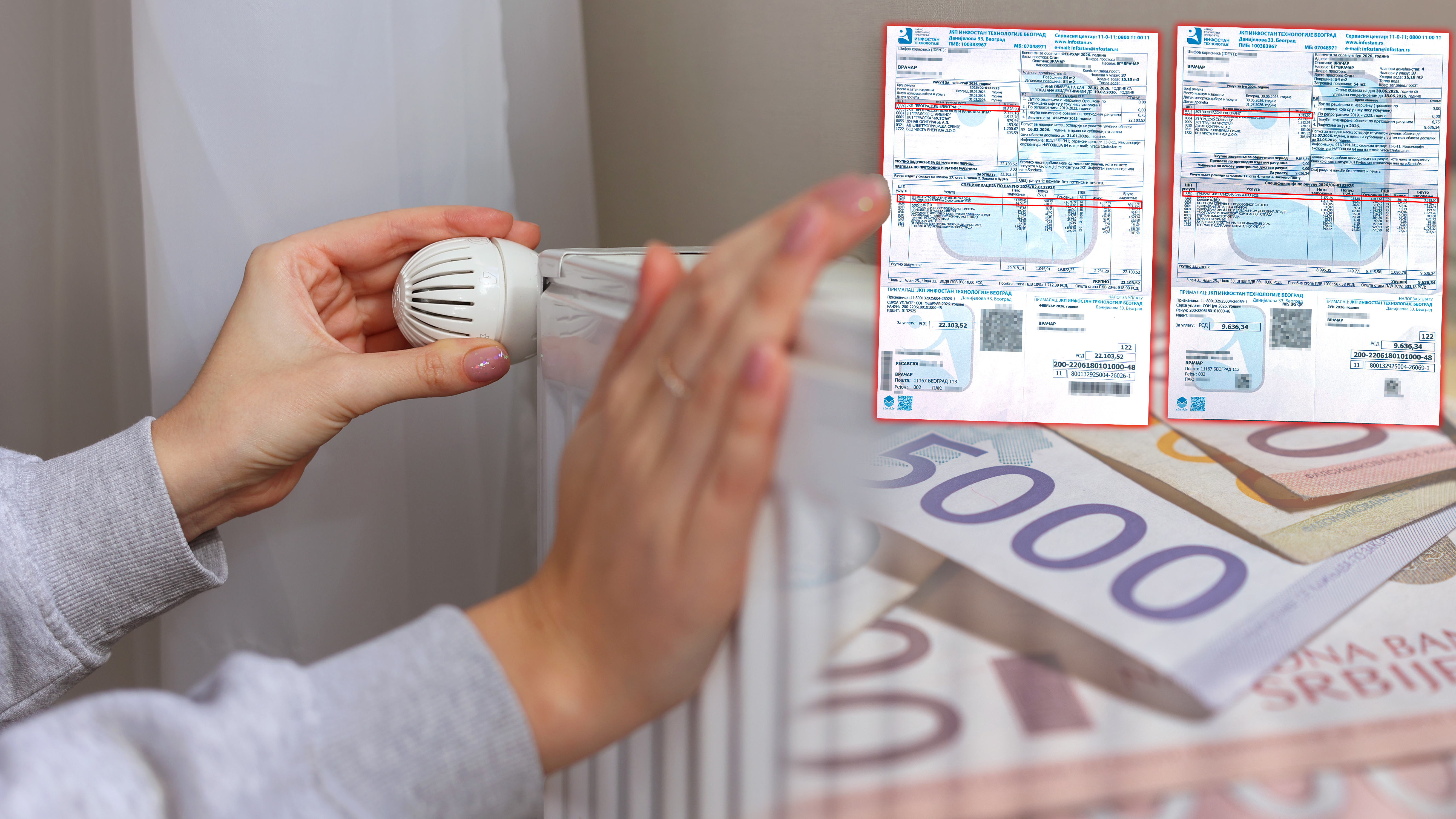 A girl checks the heating of the radiator in the room