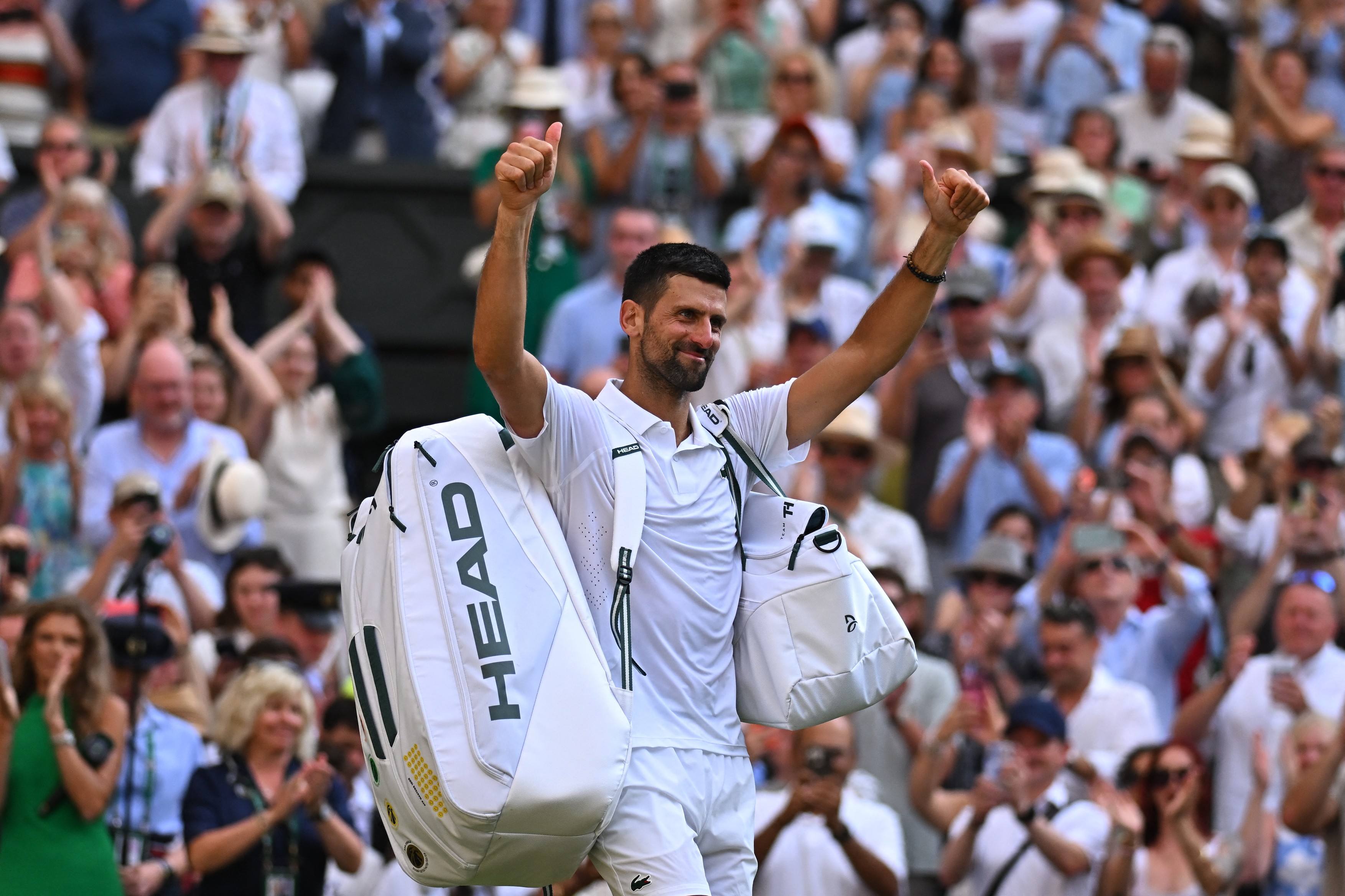 Novak Djokovic (SRB) during his semi final match at the 2026 Wimbledon Championships