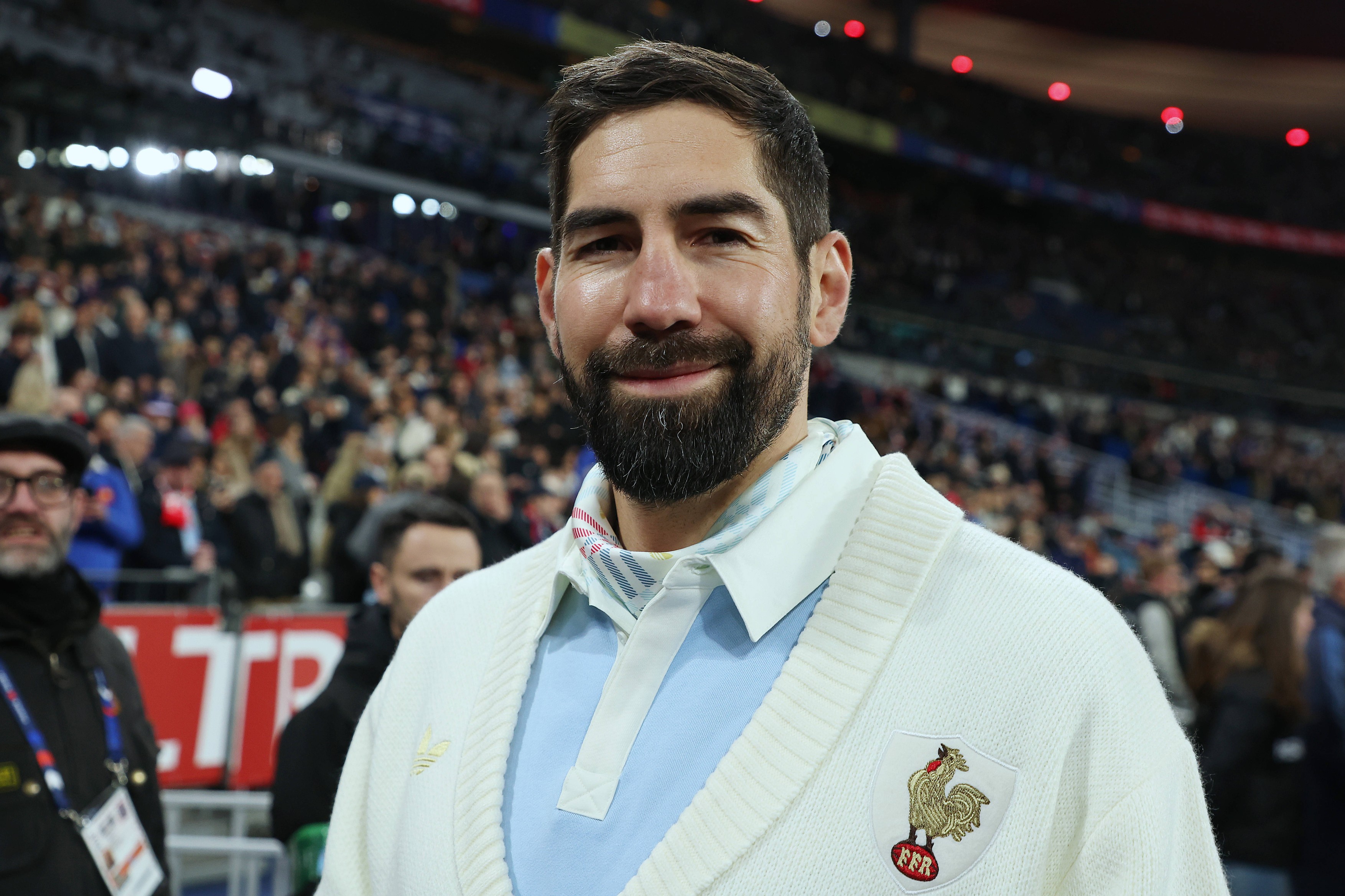 Nikola Karabatic attends at the match of six nations tournament France against  England at Stade de France ,in Paris.