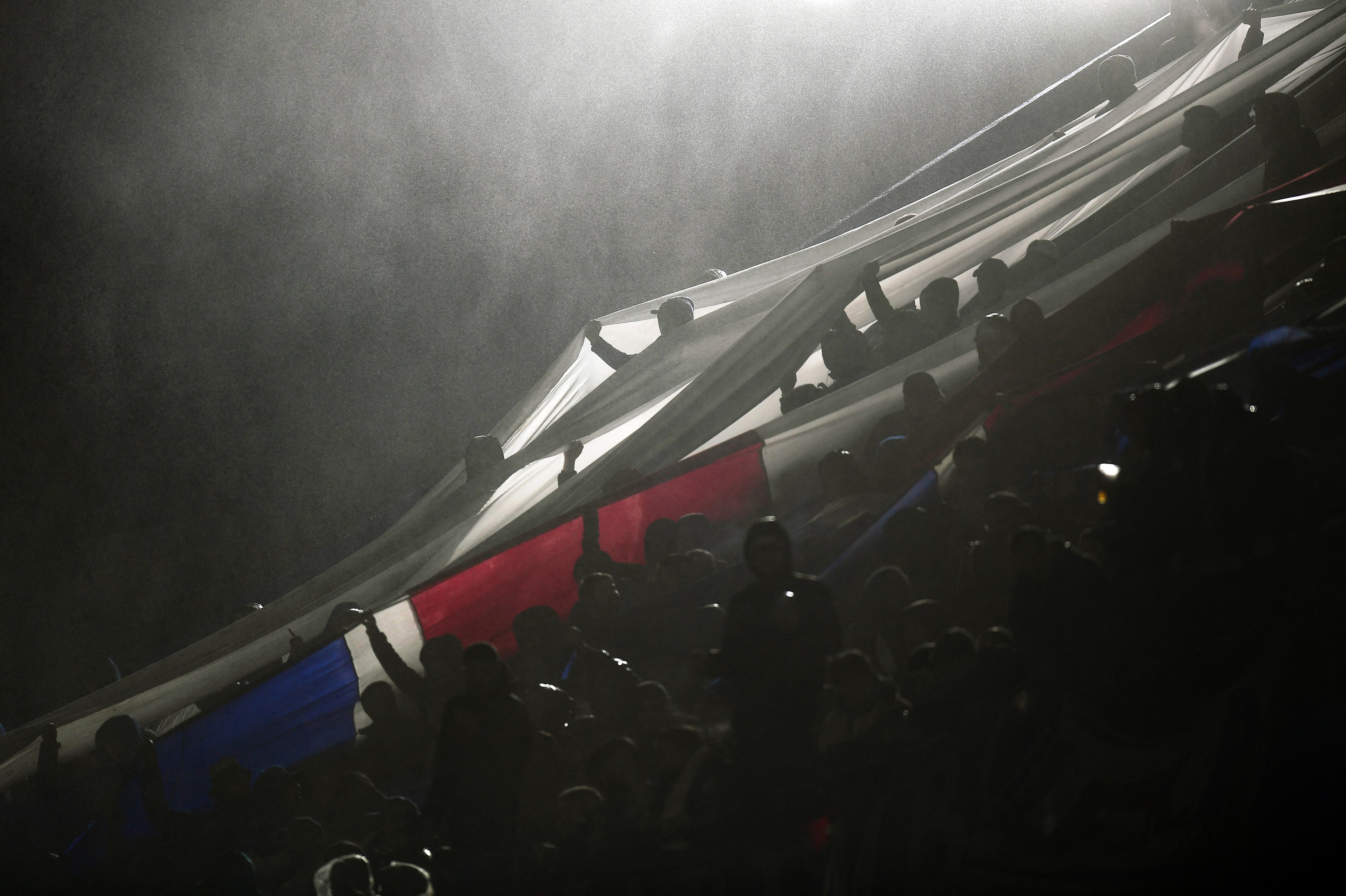 Nacional fans cheer for their team ahead of the first leg of the Copa Sudamericana