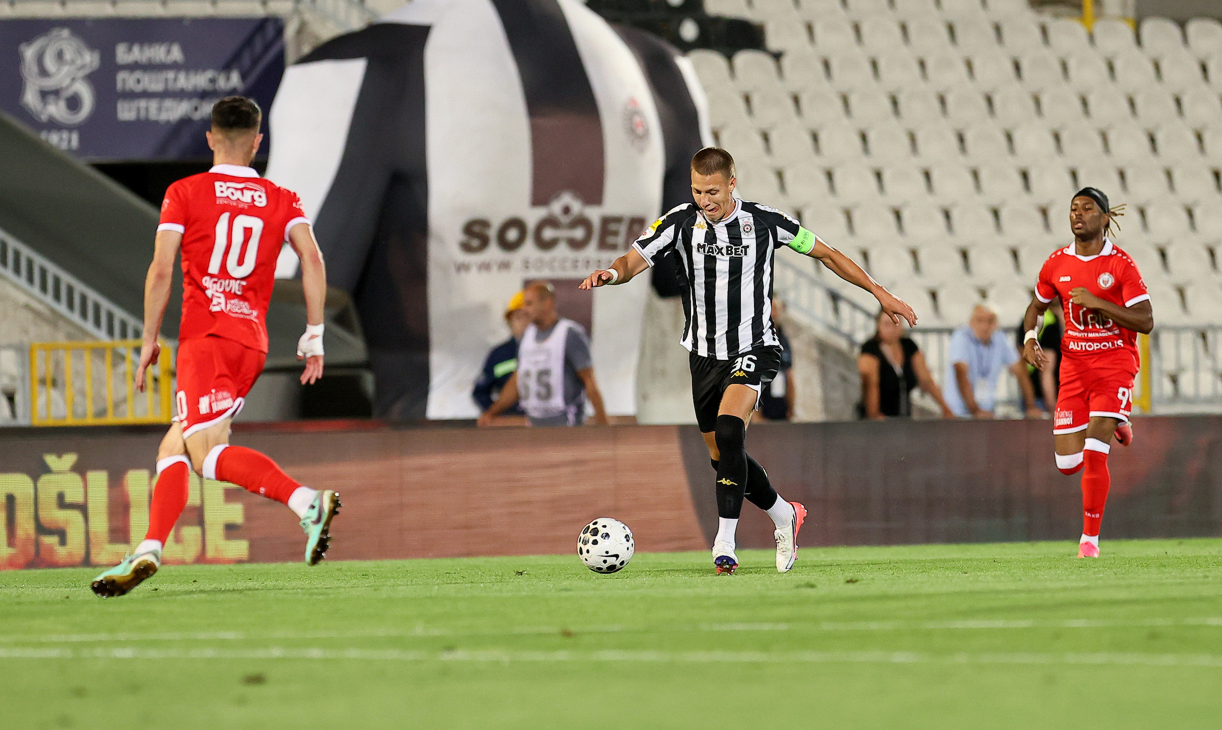 during Partizan v Una Strassen football match of UEFA Conference League 2026/2027 , Qualification , round 2 at Stadium JNA in Belgrade, Serbia on July 23rd.( photo by Luka Milosavljevic / STARSPORT © )