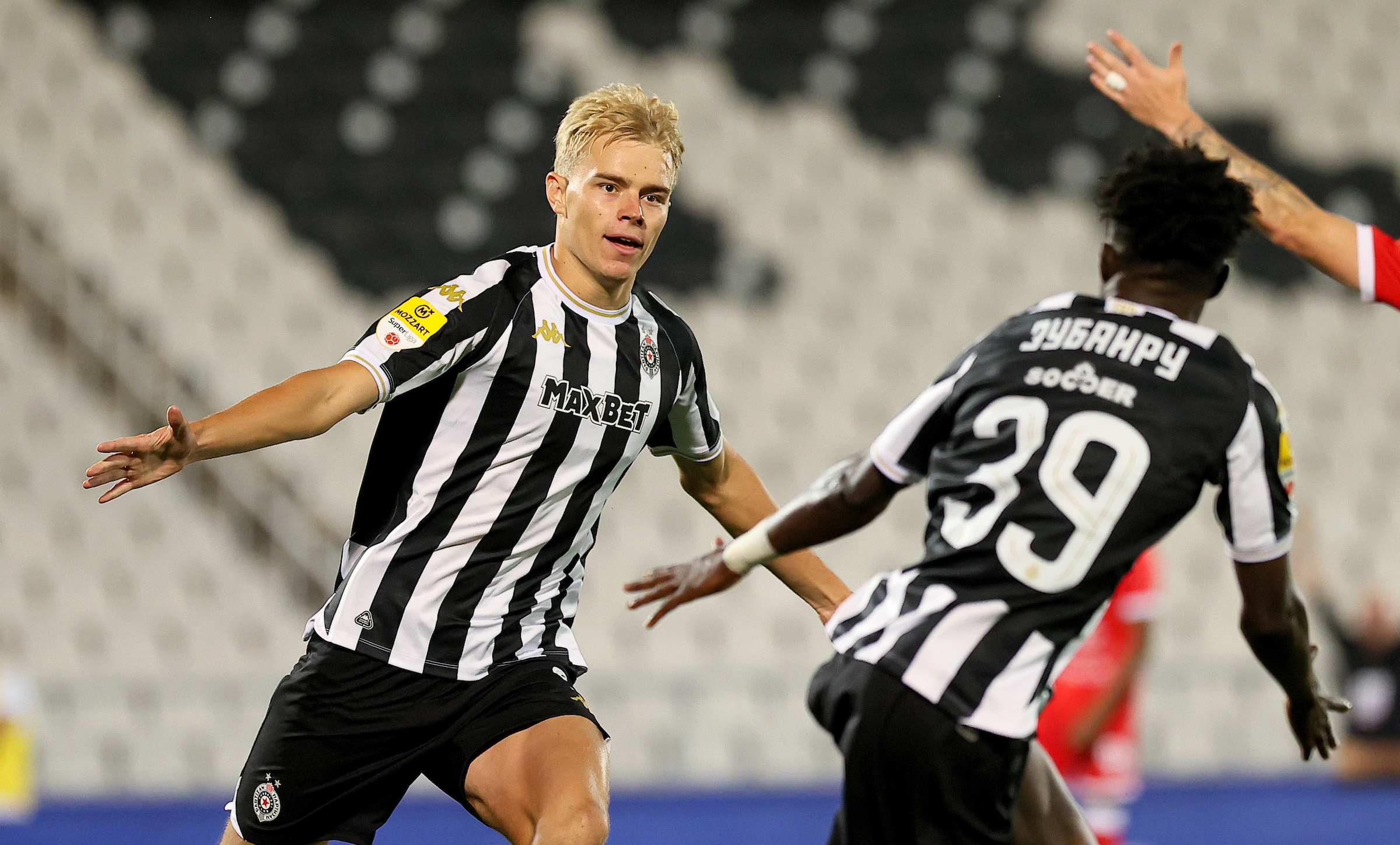 during Partizan v Una Strassen football match of UEFA Conference League 2026/2027 , Qualification , round 2 at Stadium JNA in Belgrade, Serbia on July 23rd.( photo by Luka Milosavljevic / STARSPORT © )