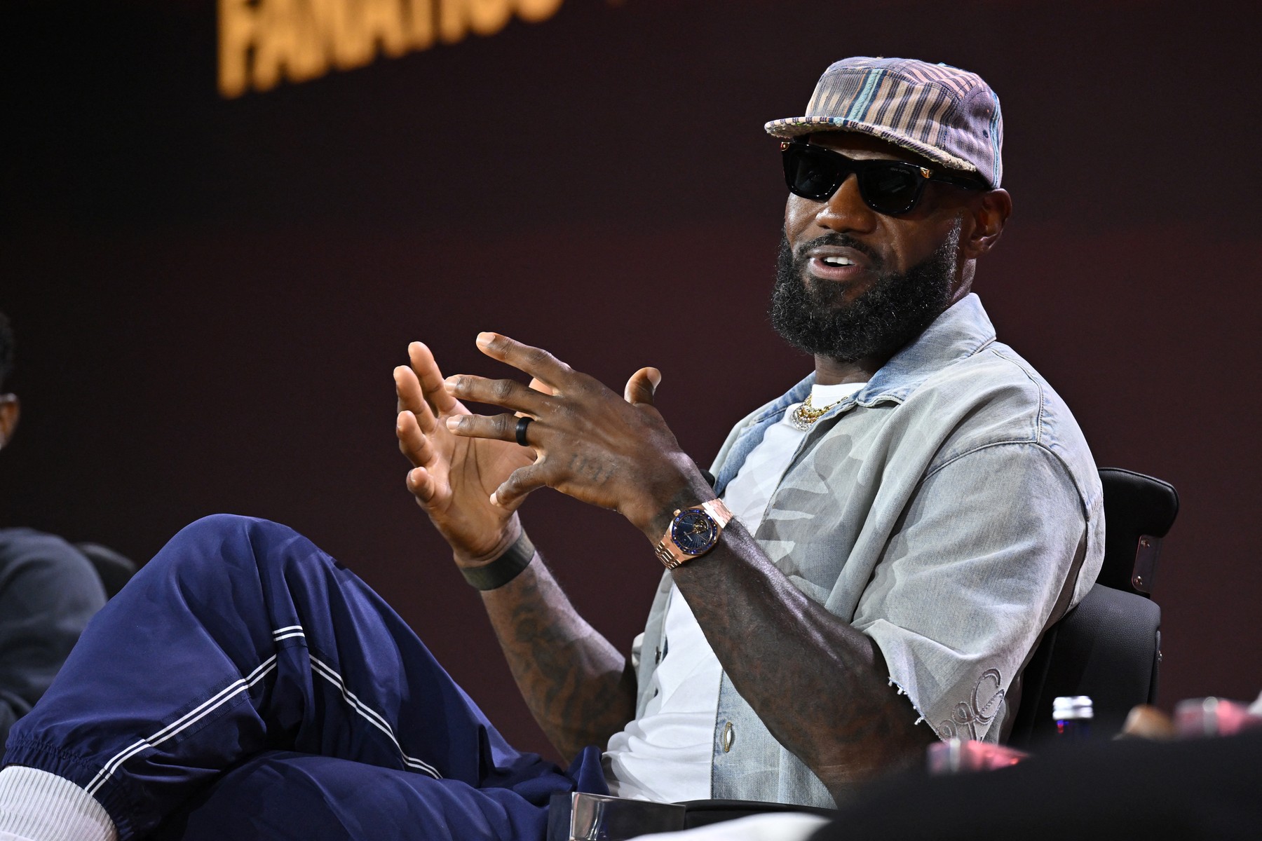 NEW YORK, NEW YORK - JULY 17: LeBron James speaks onstage during T
