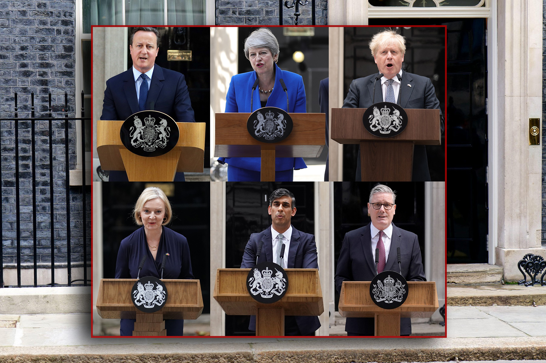 kombo za propale britanske premijere Liz Truss, Keir Starmer, Boris Johnson, Theresa May, David Cameron, Rishi Sunak