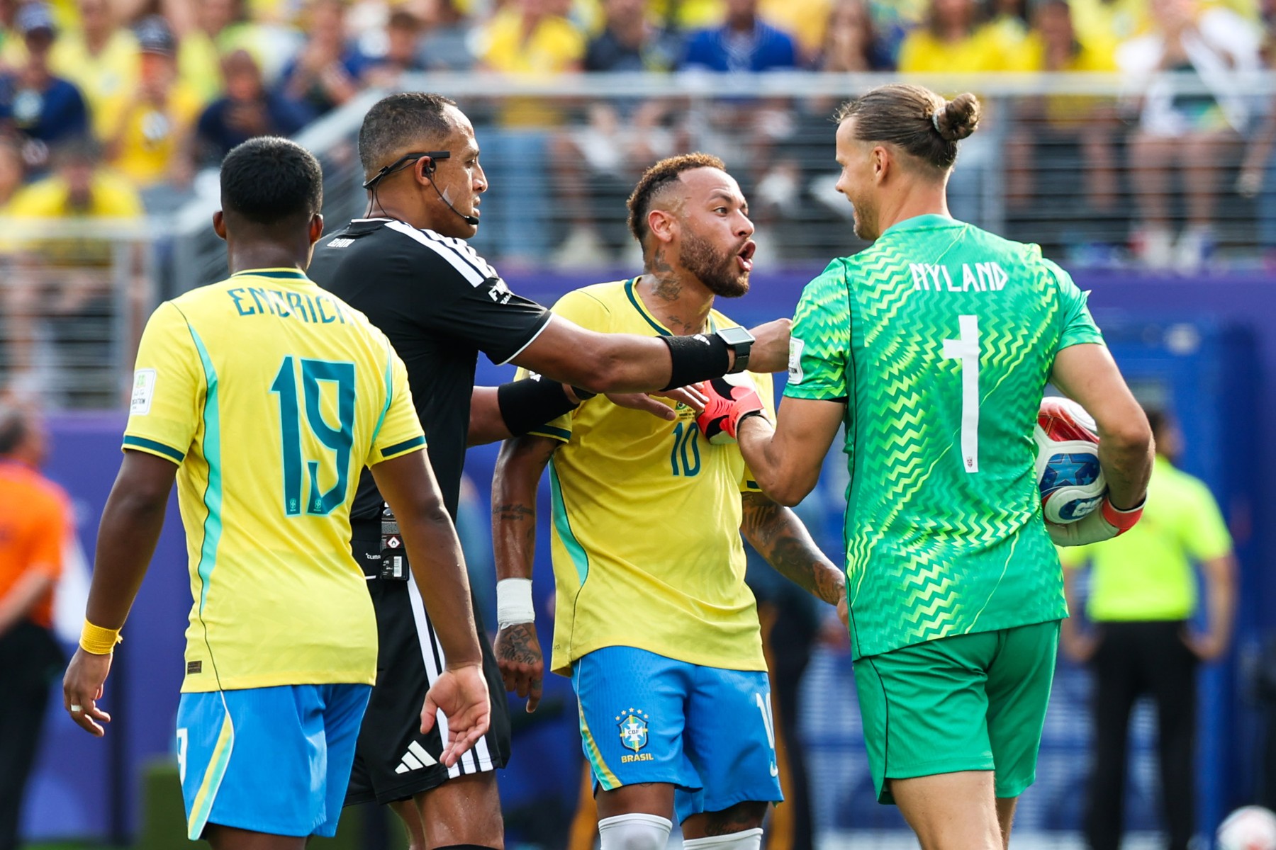 July 5, 2026, USA: Neymar Jr. player of Brazil shouts at Orjan Nyland Goalkeeper o