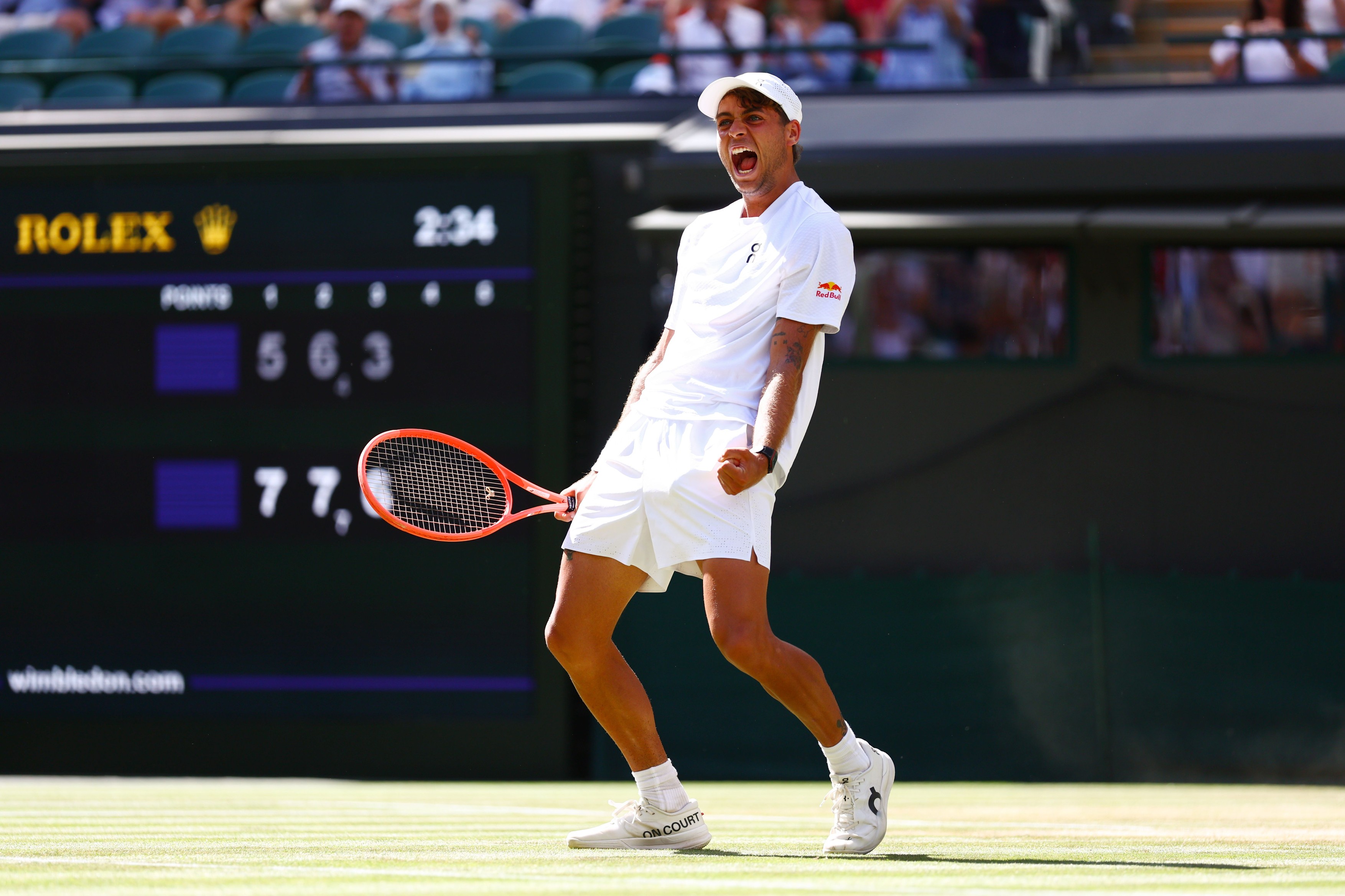 Flavio Cobolli celebrates victory in his third round match Wimbledon Tennis Championships