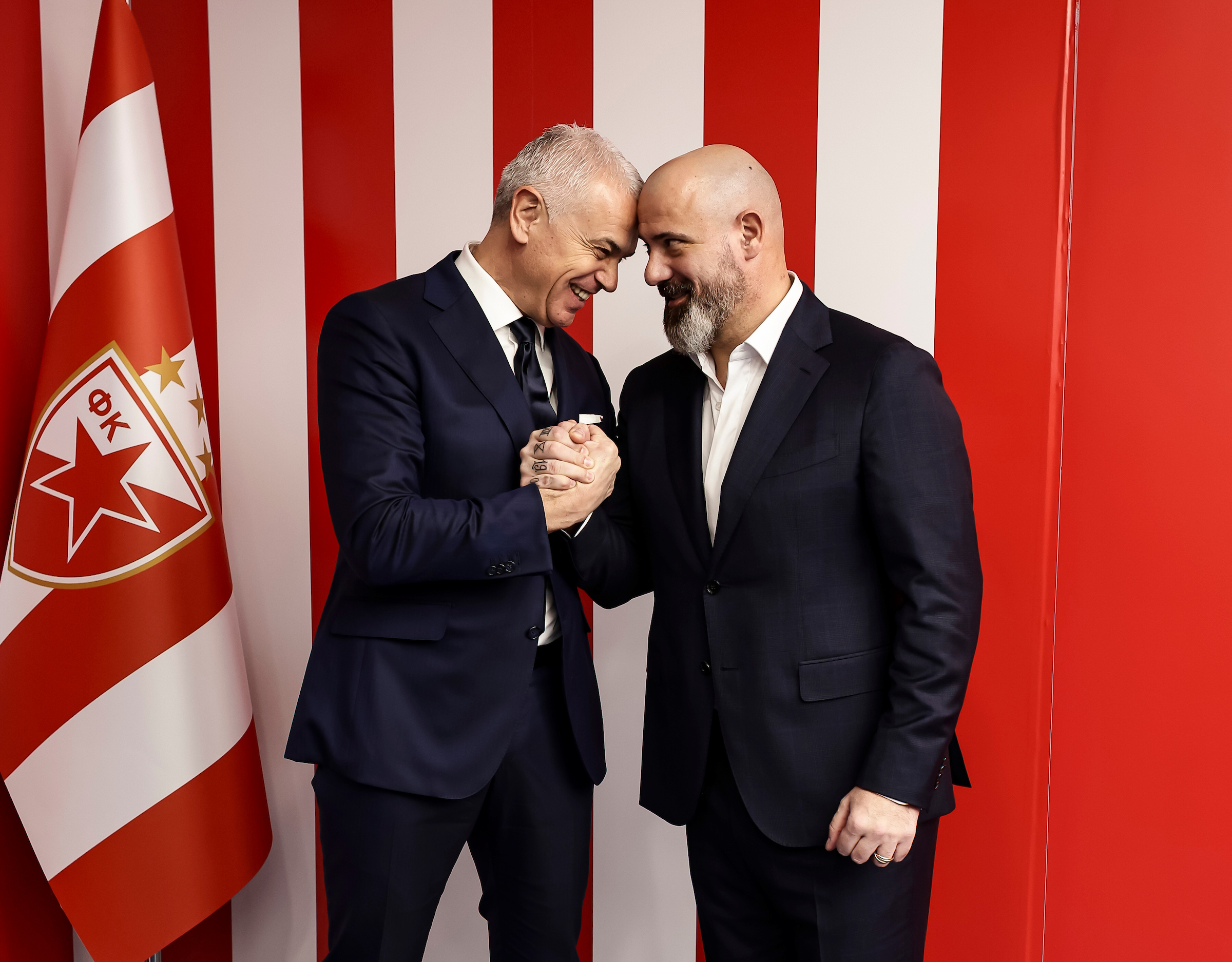 Zvezdan Terzic (L) and Dejan Stankovic new head coach during the promotion at stadium Rajko Mitic on December 22, 2025 in Belgrade, Serbia. (Photo by Srdjan Stevanovic/Starsport.rs ©)