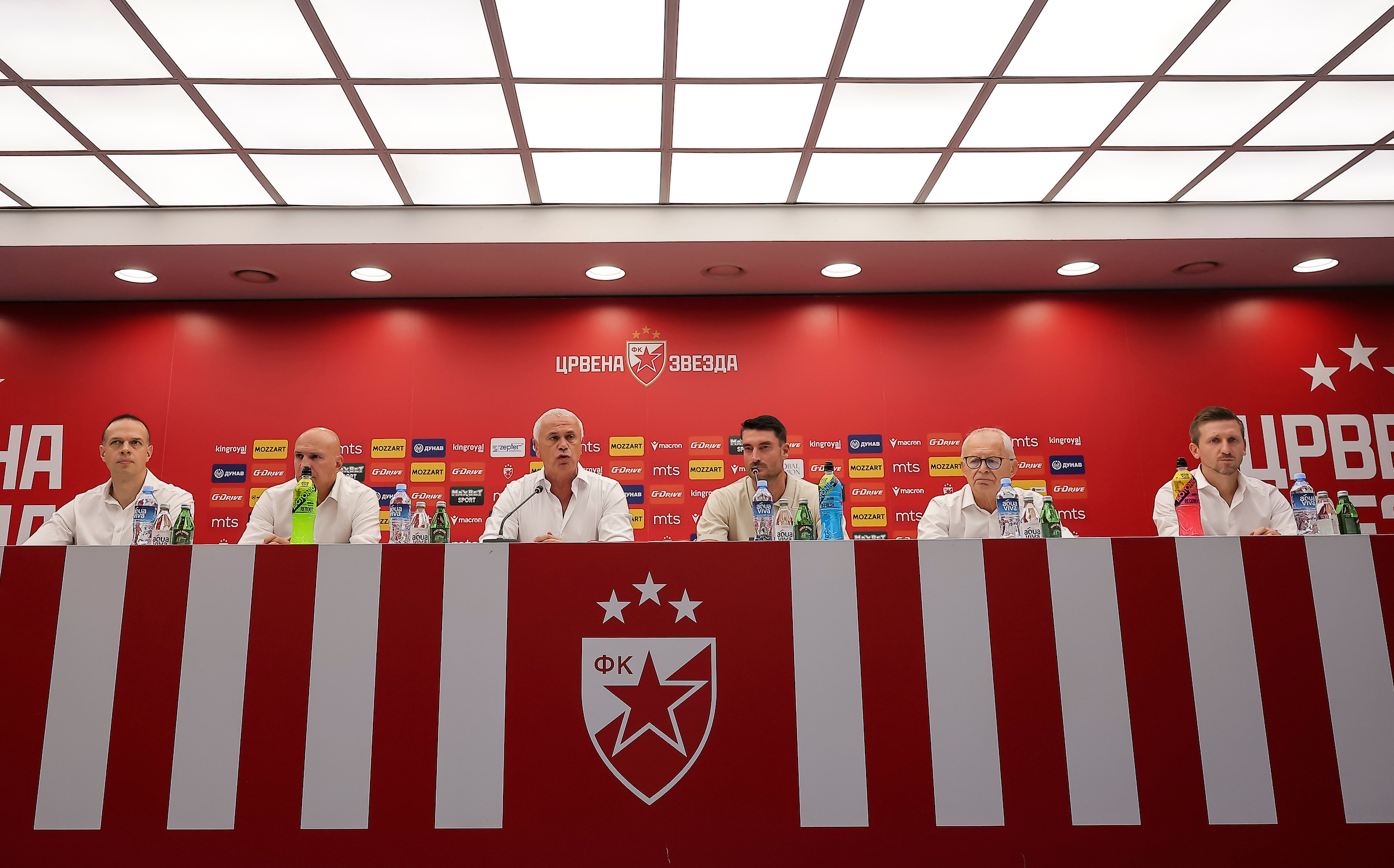 Belgrade, Serbia. 16th August, 2026. Head coach of Crvena Zvezda Albert Riera Ortega during the press conference at the Rajko Mitic Stadium on August 16, 2026 in Belgrade, Serbia. (Photo by Pedja Milosavljevic/Starsport.rs ©)