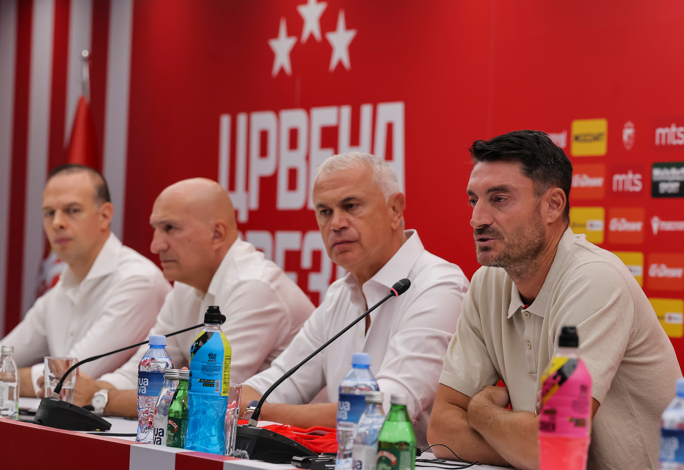 Belgrade, Serbia. 16th August, 2026. Head coach of Crvena Zvezda Albert Riera Ortega during the press conference at the Rajko Mitic Stadium on August 16, 2026 in Belgrade, Serbia. (Photo by Pedja Milosavljevic/Starsport.rs ©)