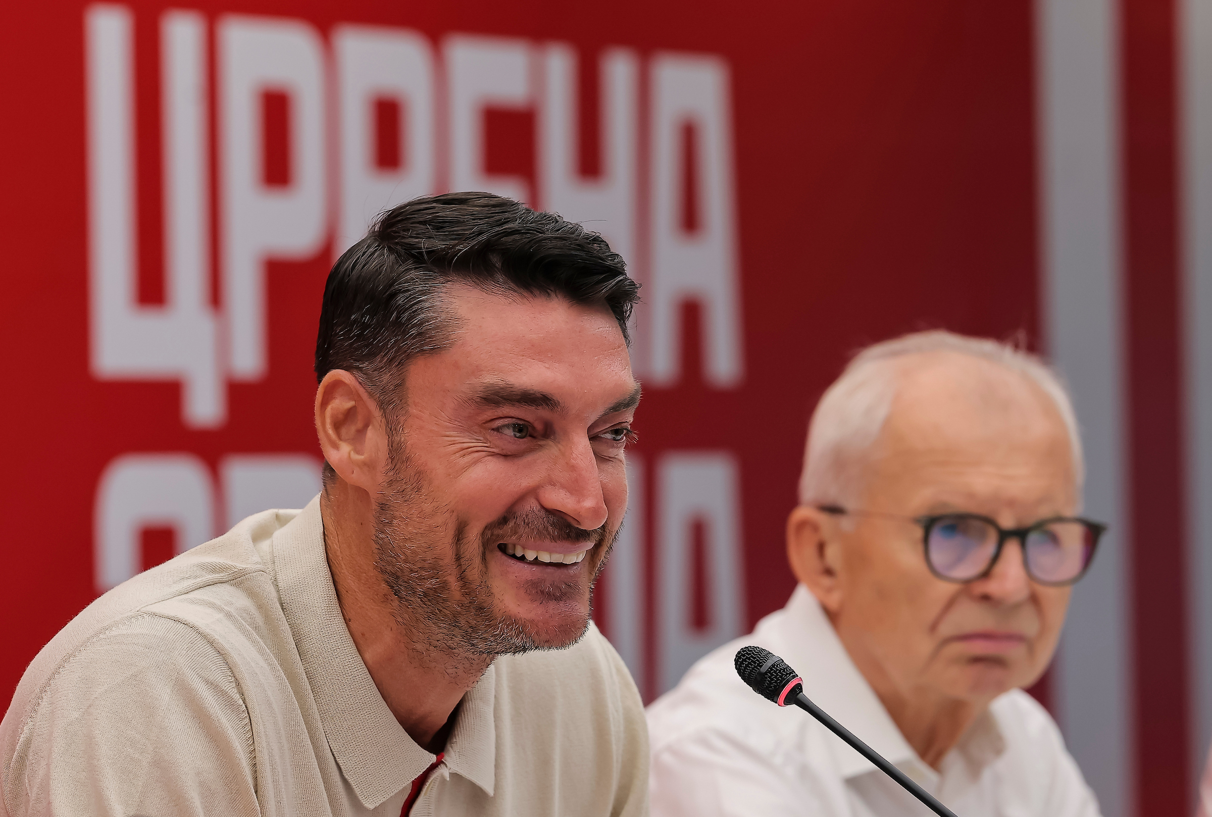 Belgrade, Serbia. 16th August, 2026. Head coach of Crvena Zvezda Albert Riera Ortega during the press conference at the Rajko Mitic Stadium on August 16, 2026 in Belgrade, Serbia. (Photo by Pedja Milosavljevic/Starsport.rs ©)
