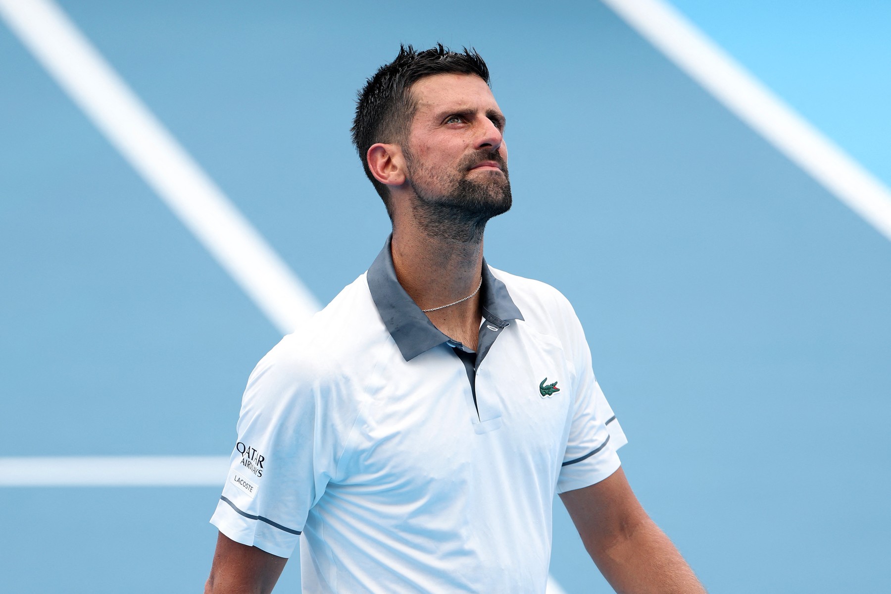 MASON, OHIO - AUGUST 15: Novak Djokovic of Serbia looks on during a match a