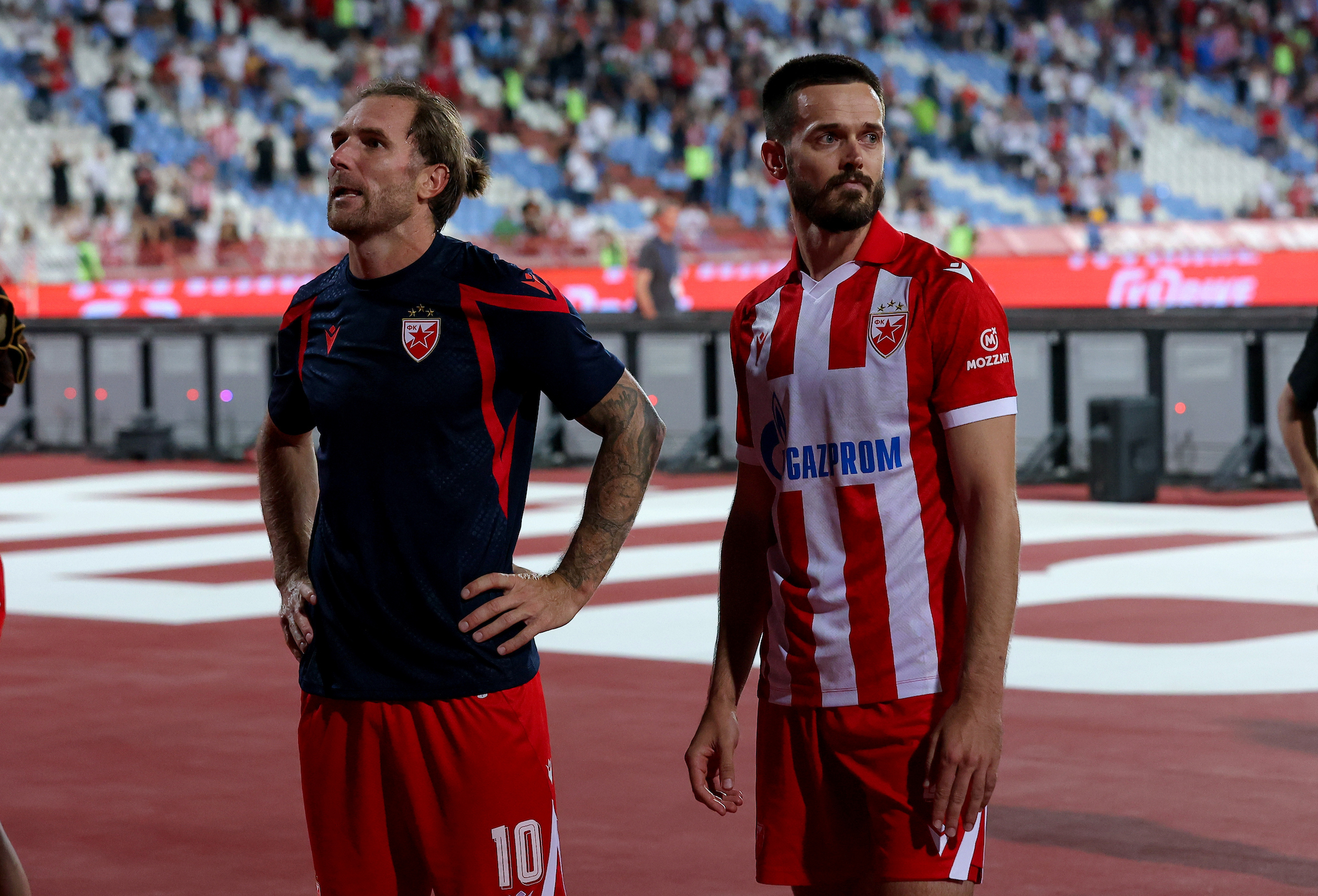 Aleksandar Katai of Crvena Zvezda (L) and Mirko Ivanic of Crvena Zvezda (R)