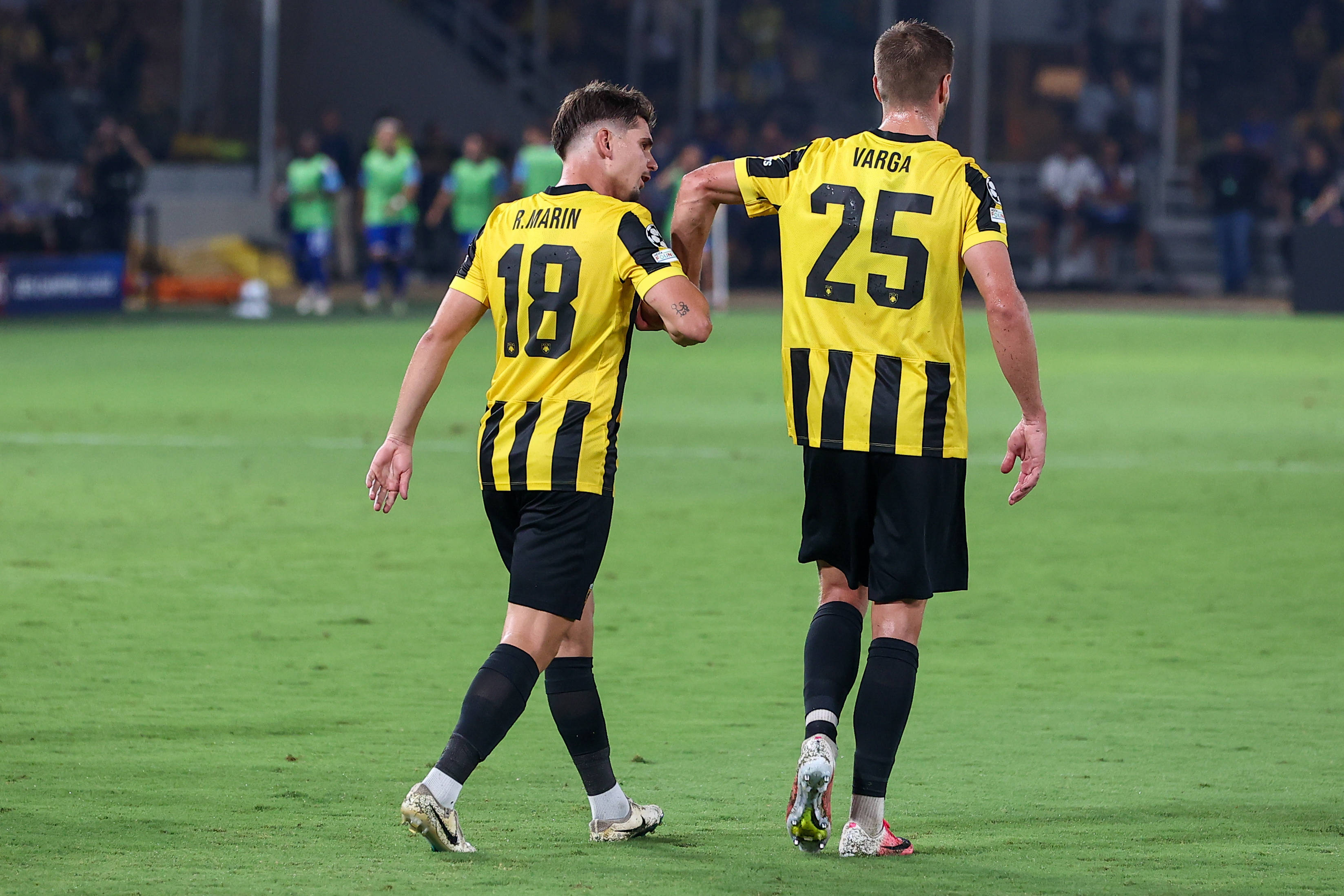 AEK Athens v PFC Levski Sofia UEFA Champions League Razvan Marin and Barnabás Varga of AEK Athens