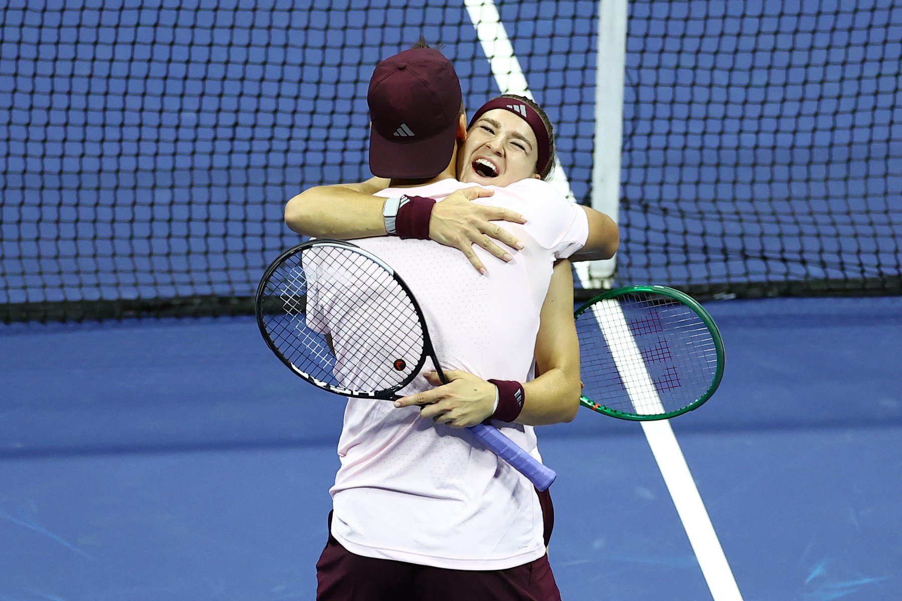 Czech Republic's Jakub Mensik and Czech Republic's Karolina Muchova celebr