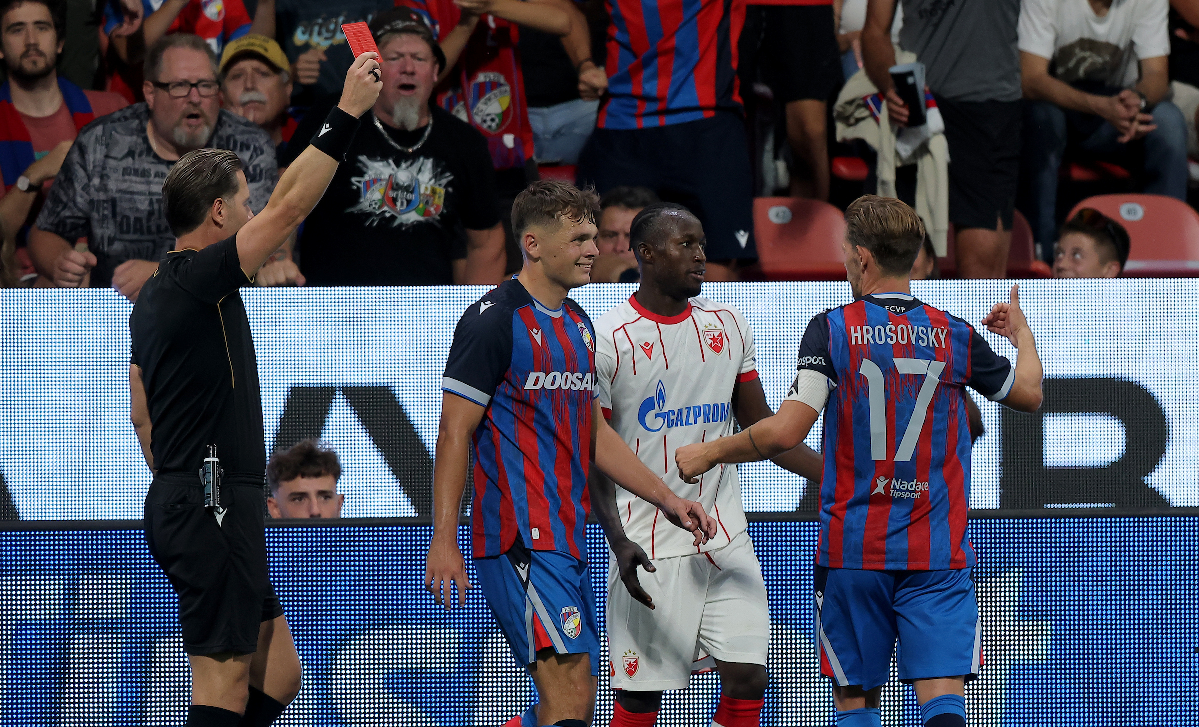 Plzen, Czechia. 27th August, 2026. Crvena Zvezda's  during the UEFA Europa League play-offs, 2nd leg football match between Viktoria Plzen and Crvena Zvezda (Red Star) on August 27, 2026 in Plzen, Czechia. (Photo by Pedja Milosavljevic/Starsport.rs ©)