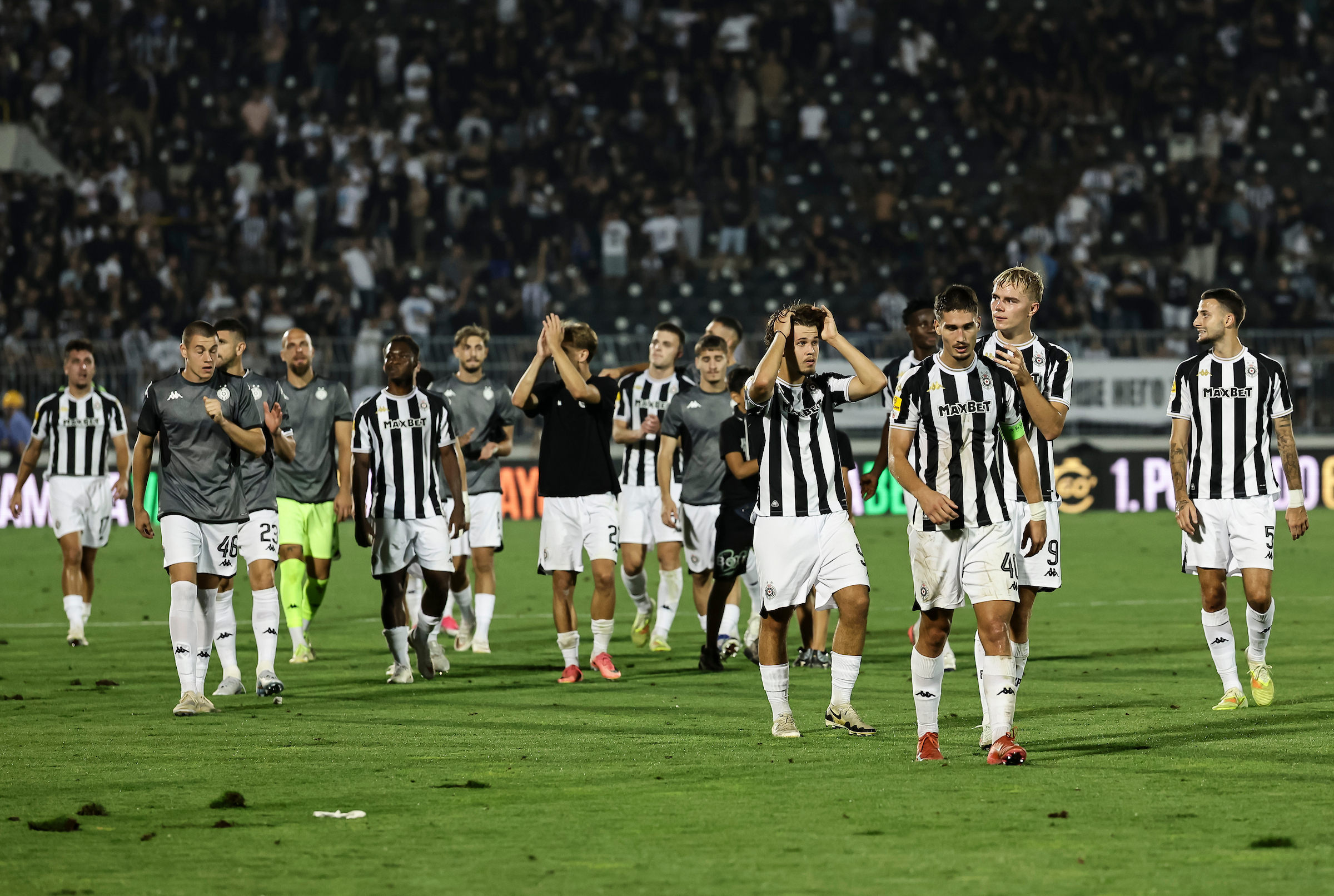from left Marko Lekic, Stefan Mitrovic, goalkeeper Marko Milosevic, Bogdan Kostic, Nikola Simic, Erik Kojzek and Mateja Milovanovic of Partizan
