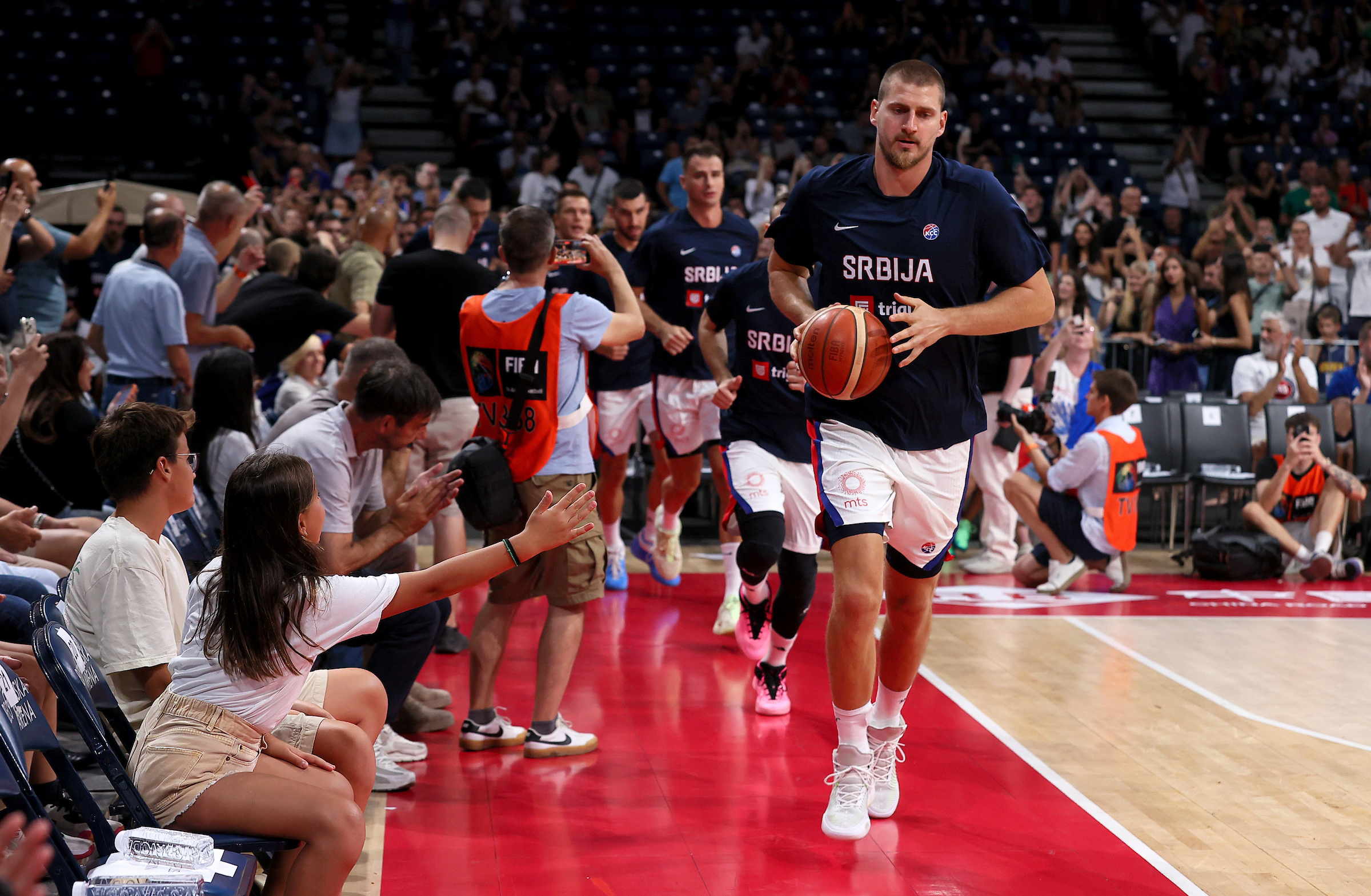 Nikola Jokic of Serbia (R) during Serbia v Iceland basketball match