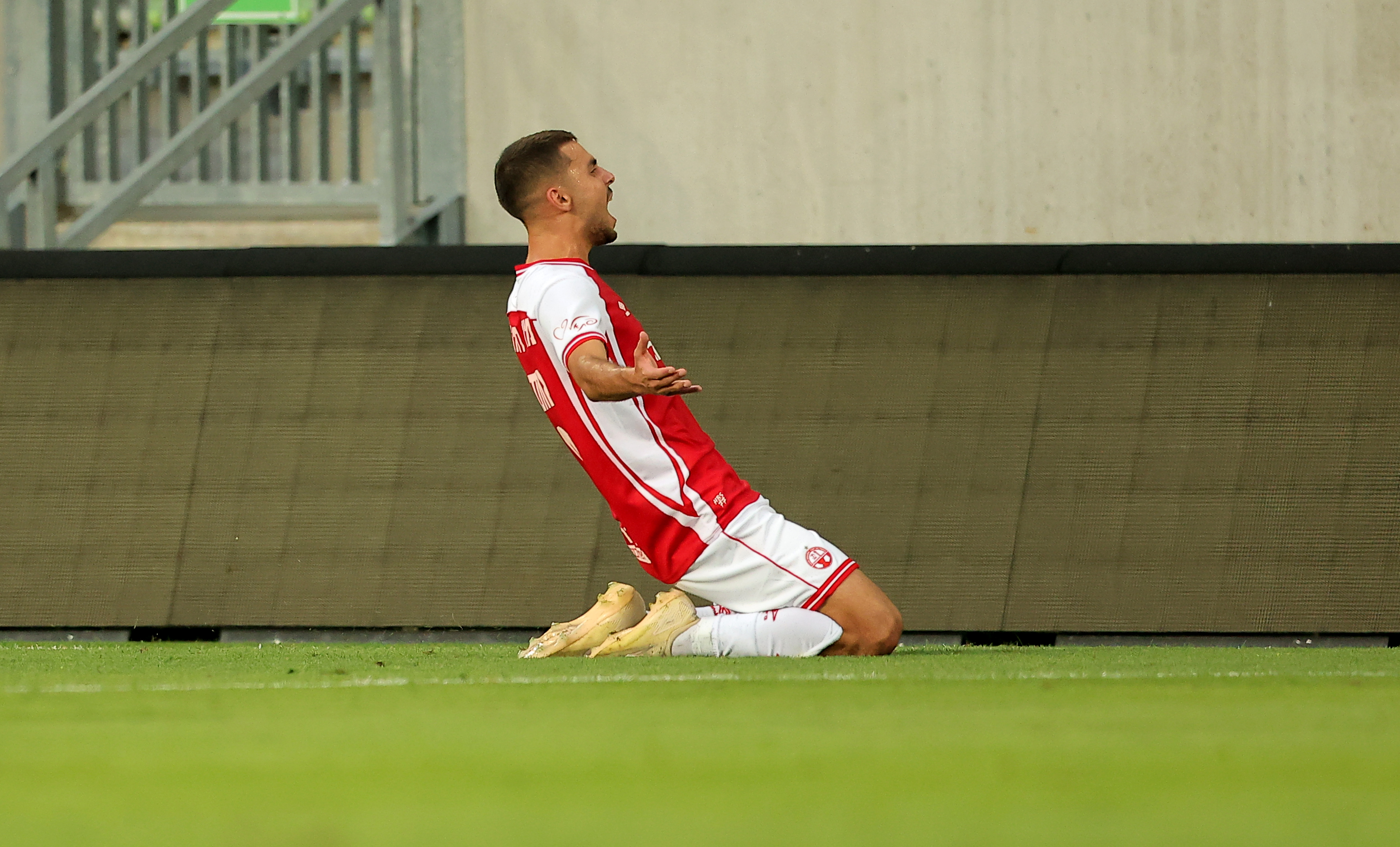 Szombathely, Hungary. 4th August, 2026.  during the UEFA Champions League third qualifying round, first leg football match between Crvena Zvezda (Red Star) and Hapoel Be'er Sheva at the Haladas Stadium on August 4, 2026 in Szombathely, Hungary.