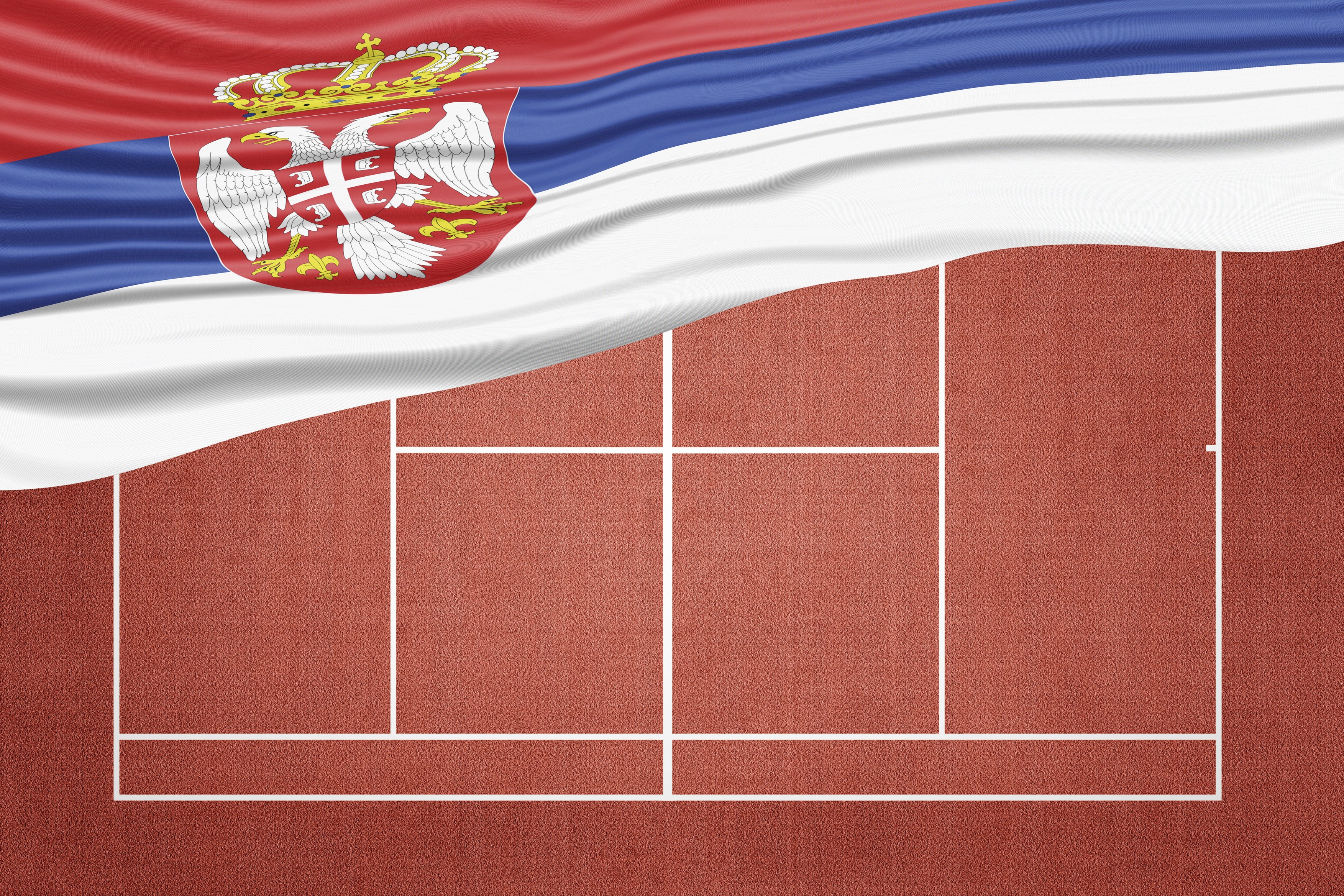 Serbia Flag on Clay Tennis Court