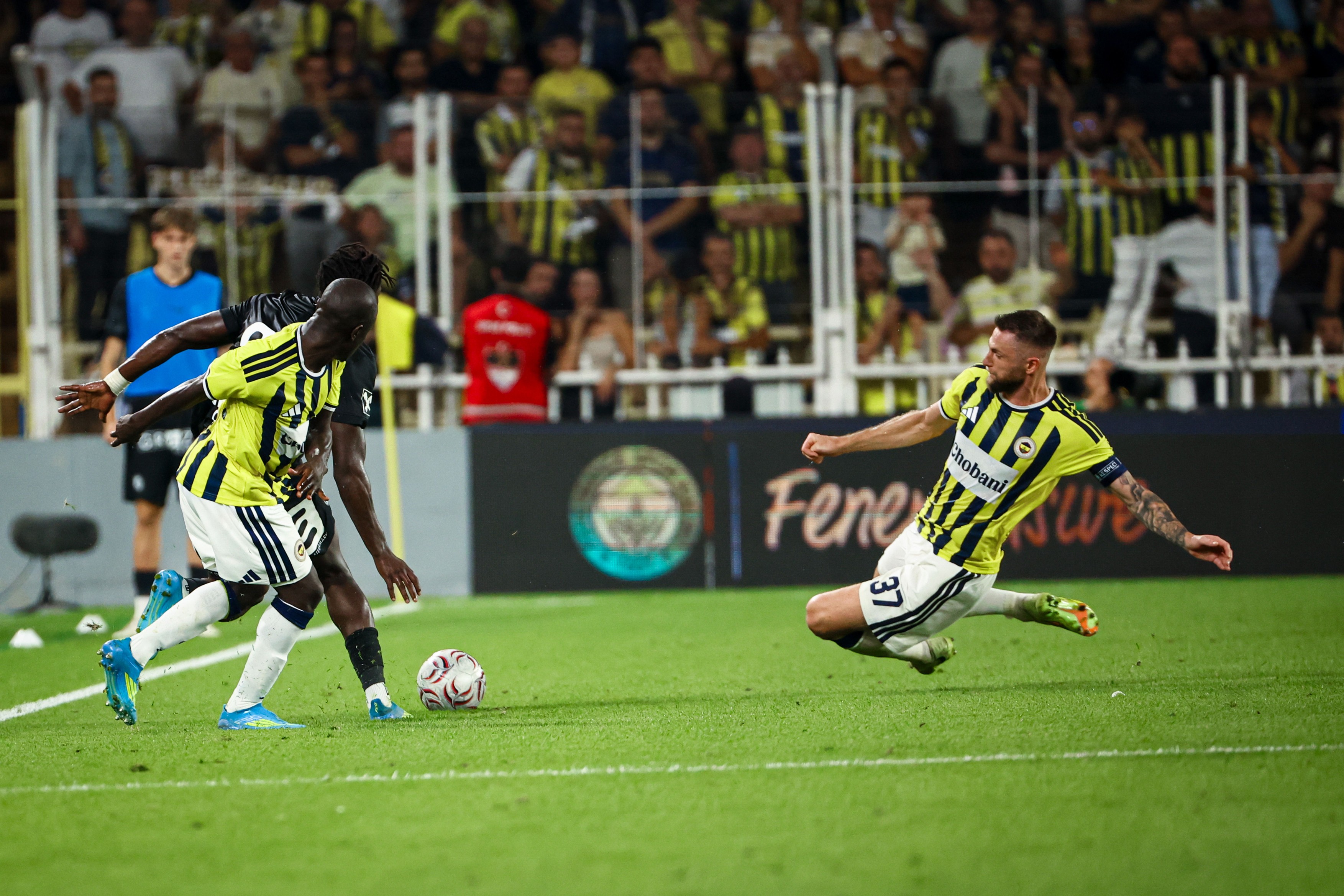 Milan Skriniar of Fenerbahce vies for the ball.