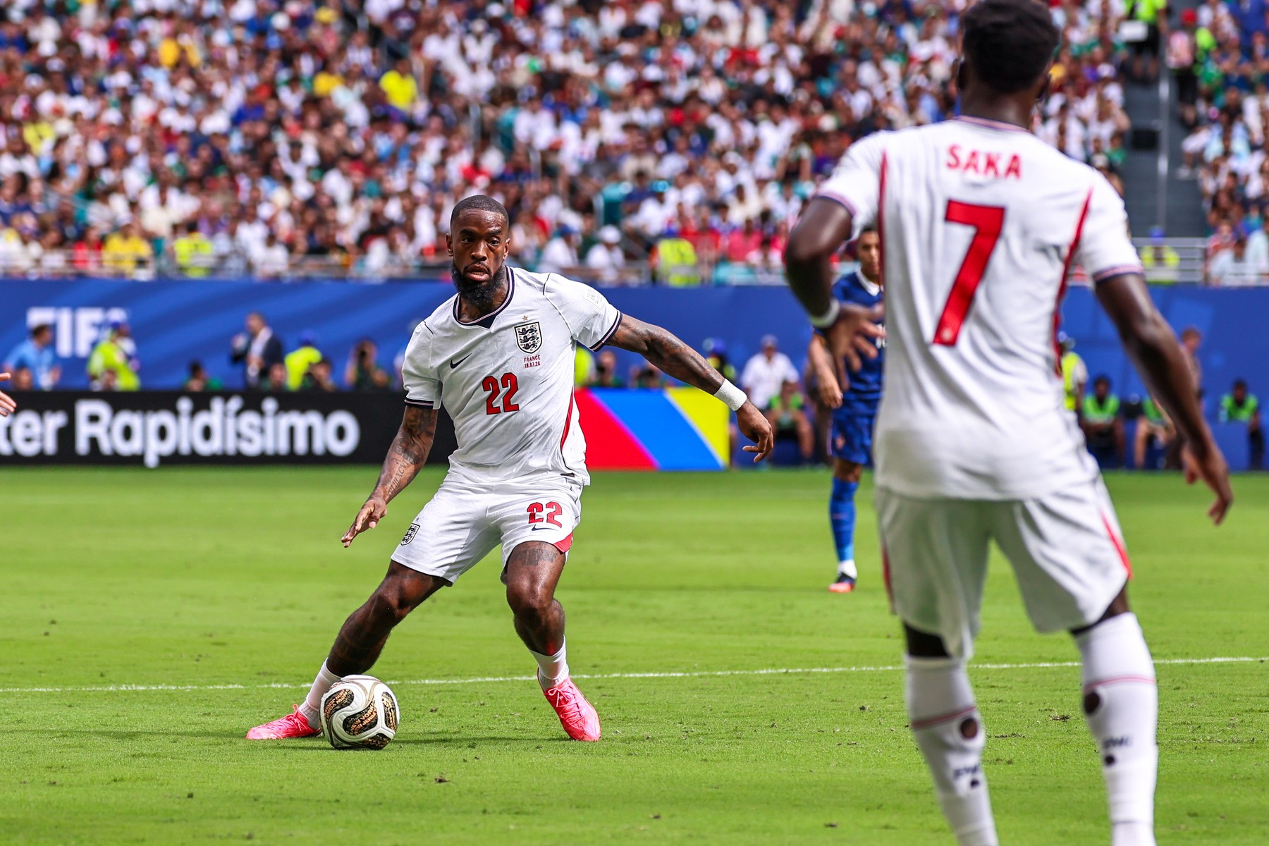 MIAMI GARDENS, FL - JULY 18: Ivan Toney #22 of England controls a ball during th