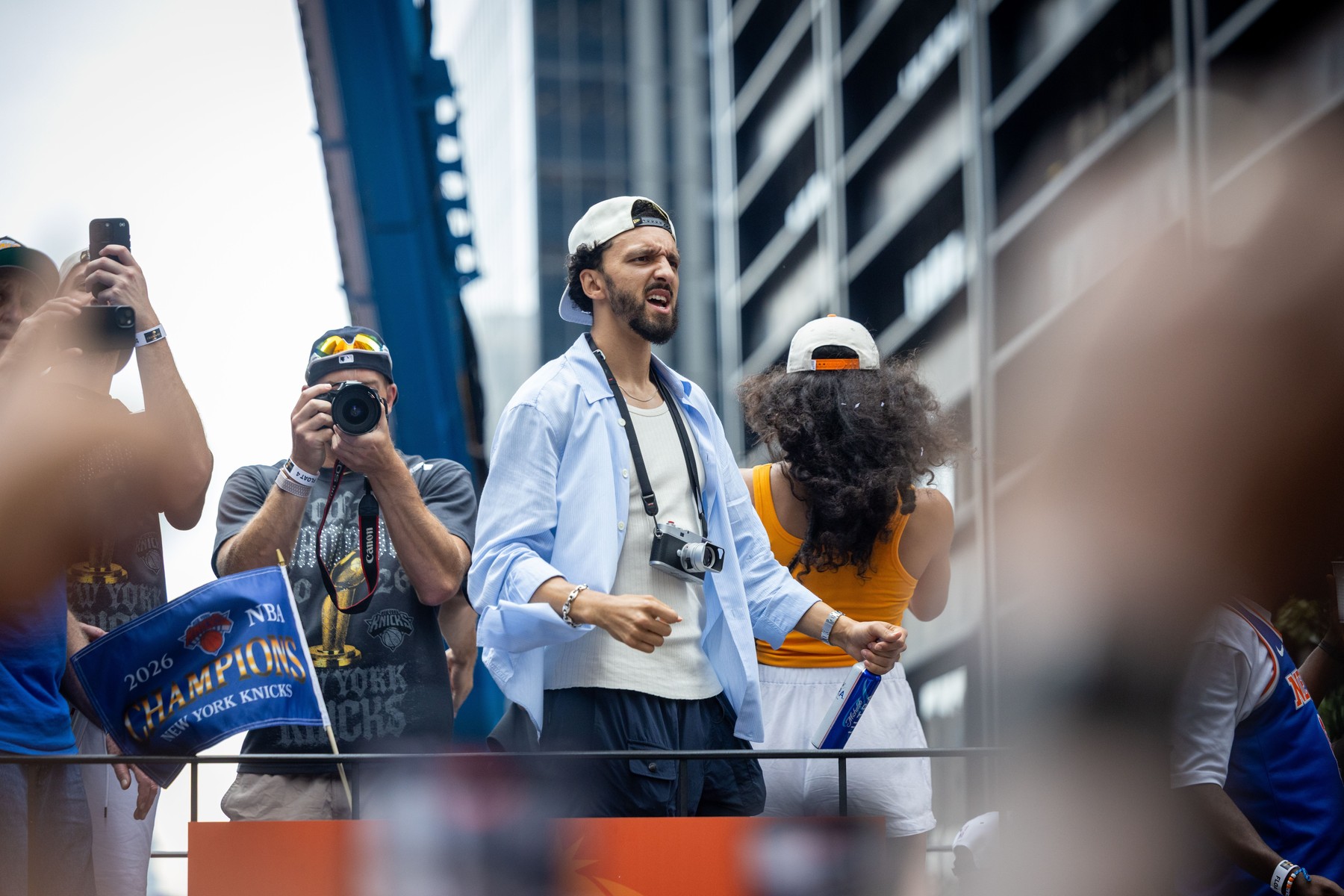 Landry Shamet participates in the New York Knicks Championship ticker tape