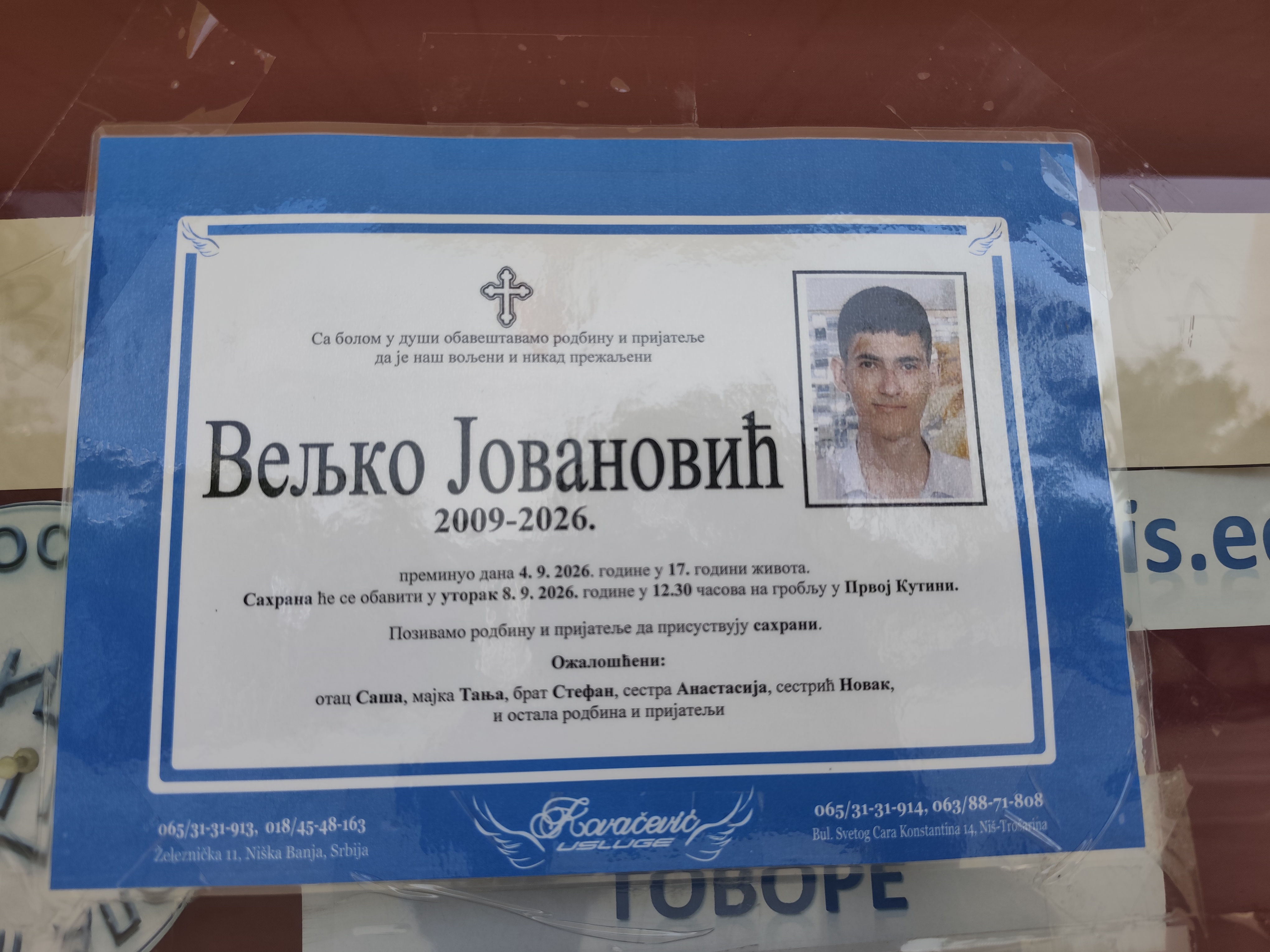 Veljko Jovanović, dečak koji je umro, Niš,