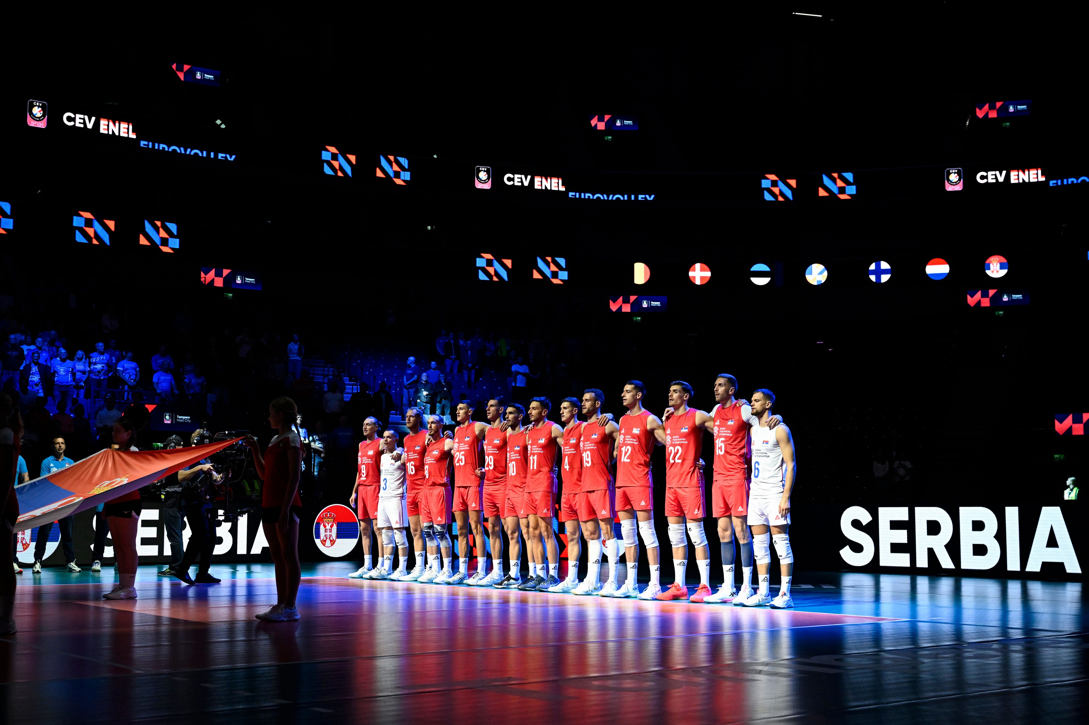 Team Serbia before the men's volleyball European Championships Pool C match Serbia vs Estonia in Tampere