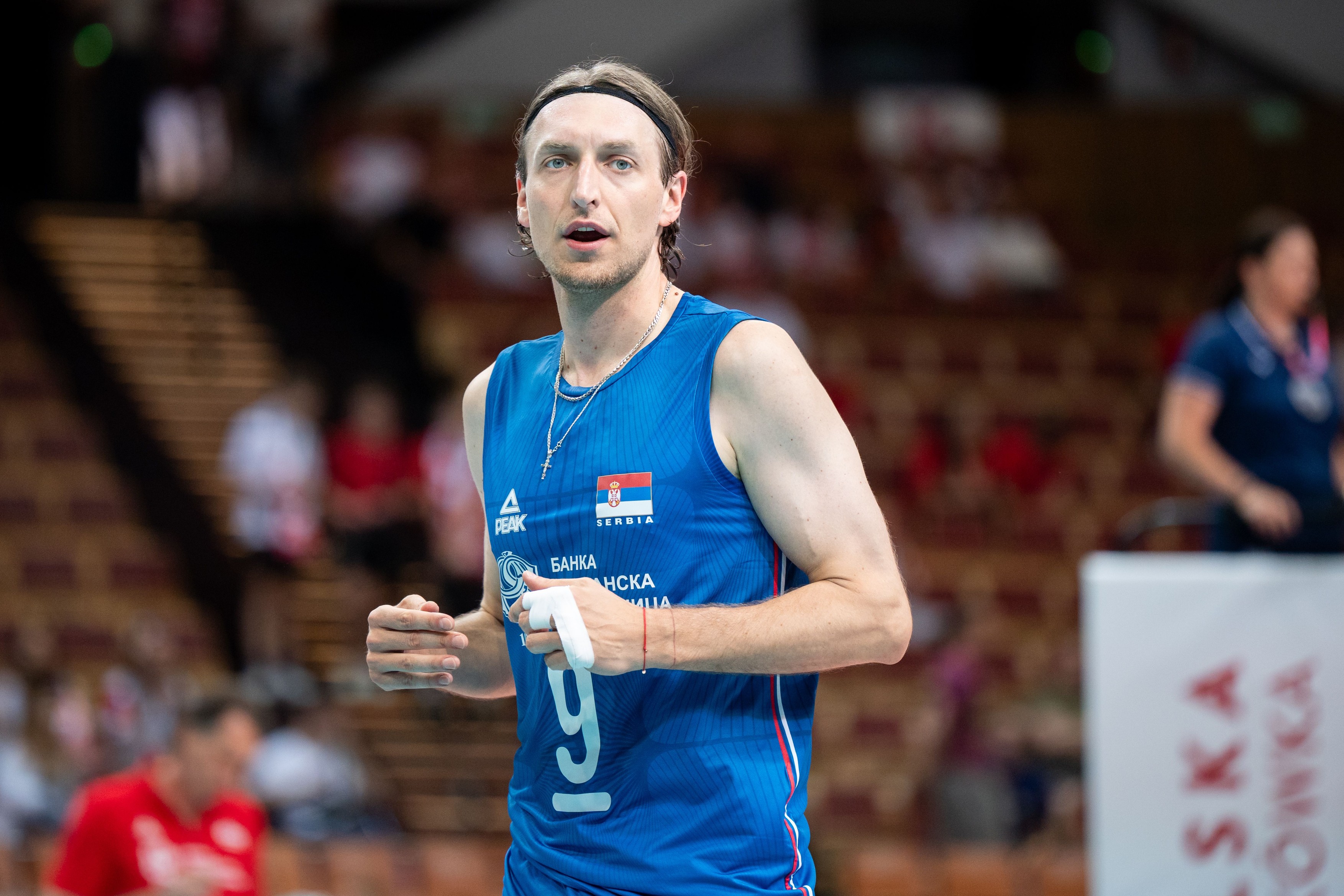 Nikola Jovovic plays during a volleyball game between Serbia and Ukraine