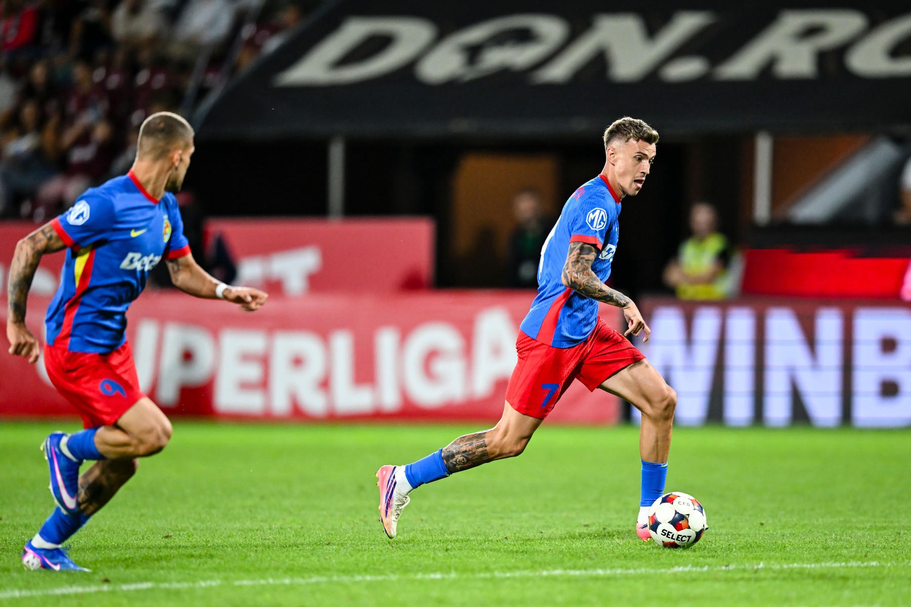 Octavian Popescu is in action during CFR 1907 Cluj vs. FCSB at the Dr