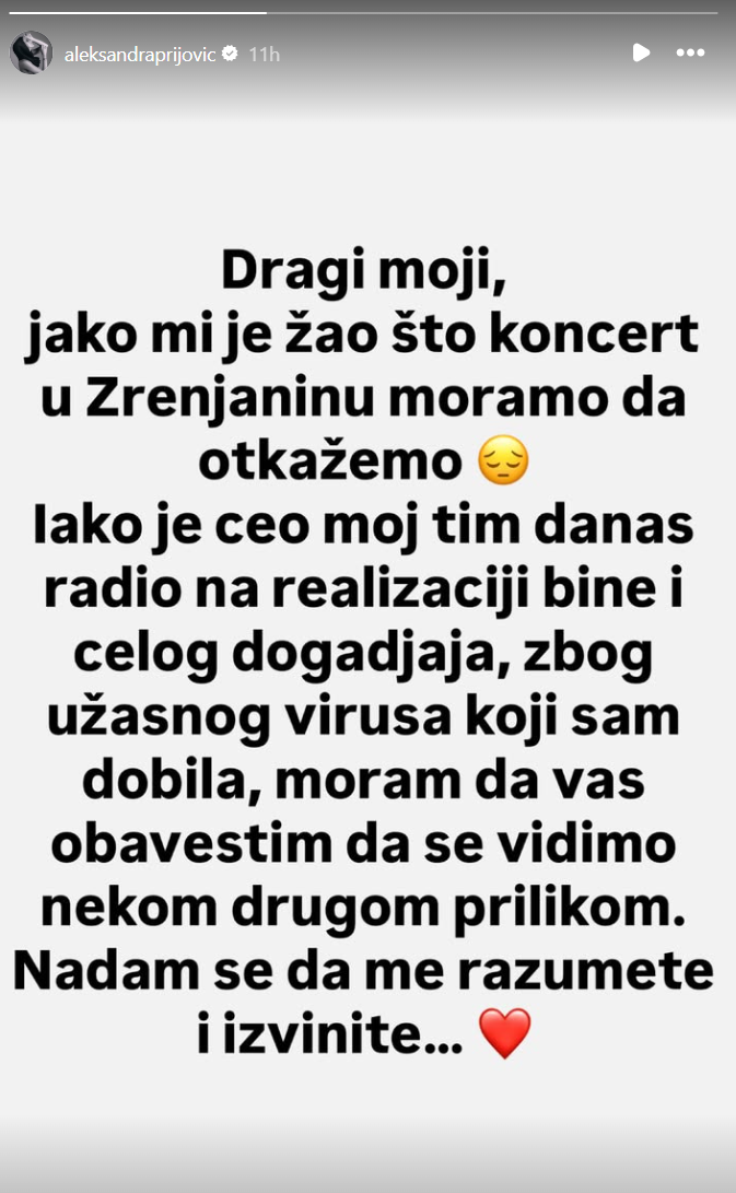 Foto: Printskrin/Instagram/aleksandraprijovic