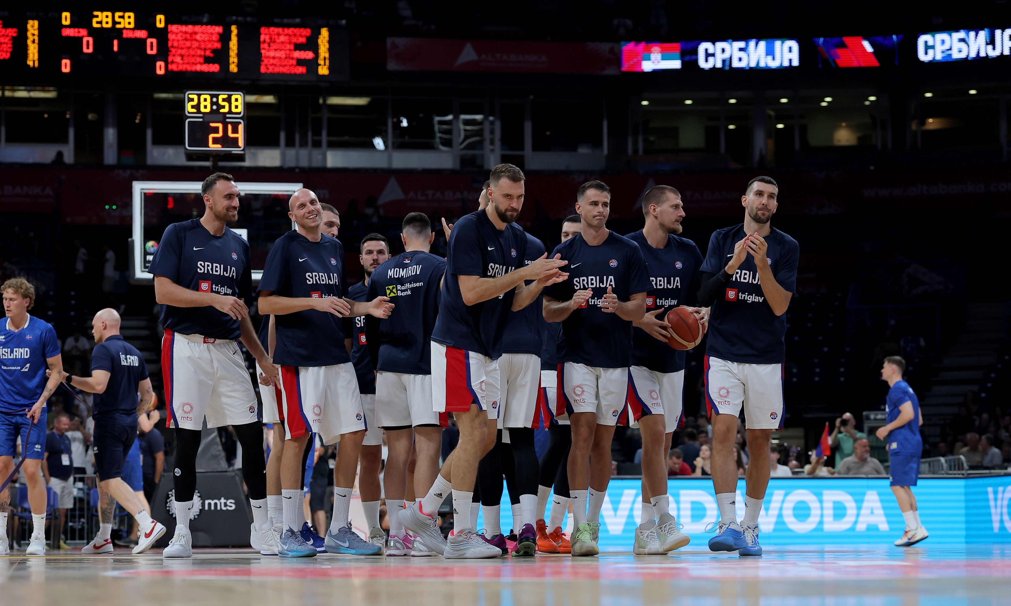 Serbia's players during the FIBA basketball World cup 2027 European qualifiers