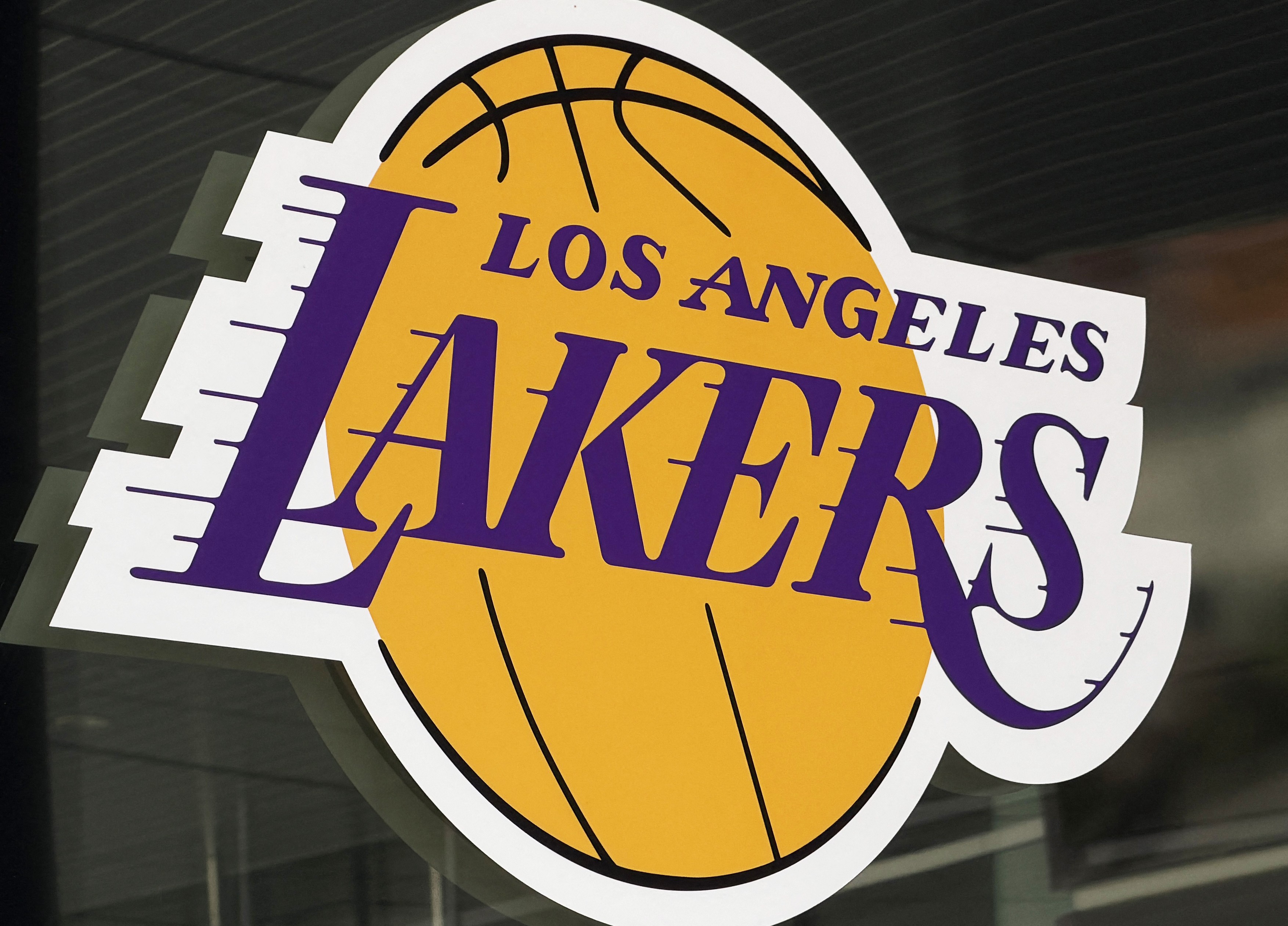 LOS ANGELES, CALIFORNIA - AUGUST 12: The Lakers logo is displayed