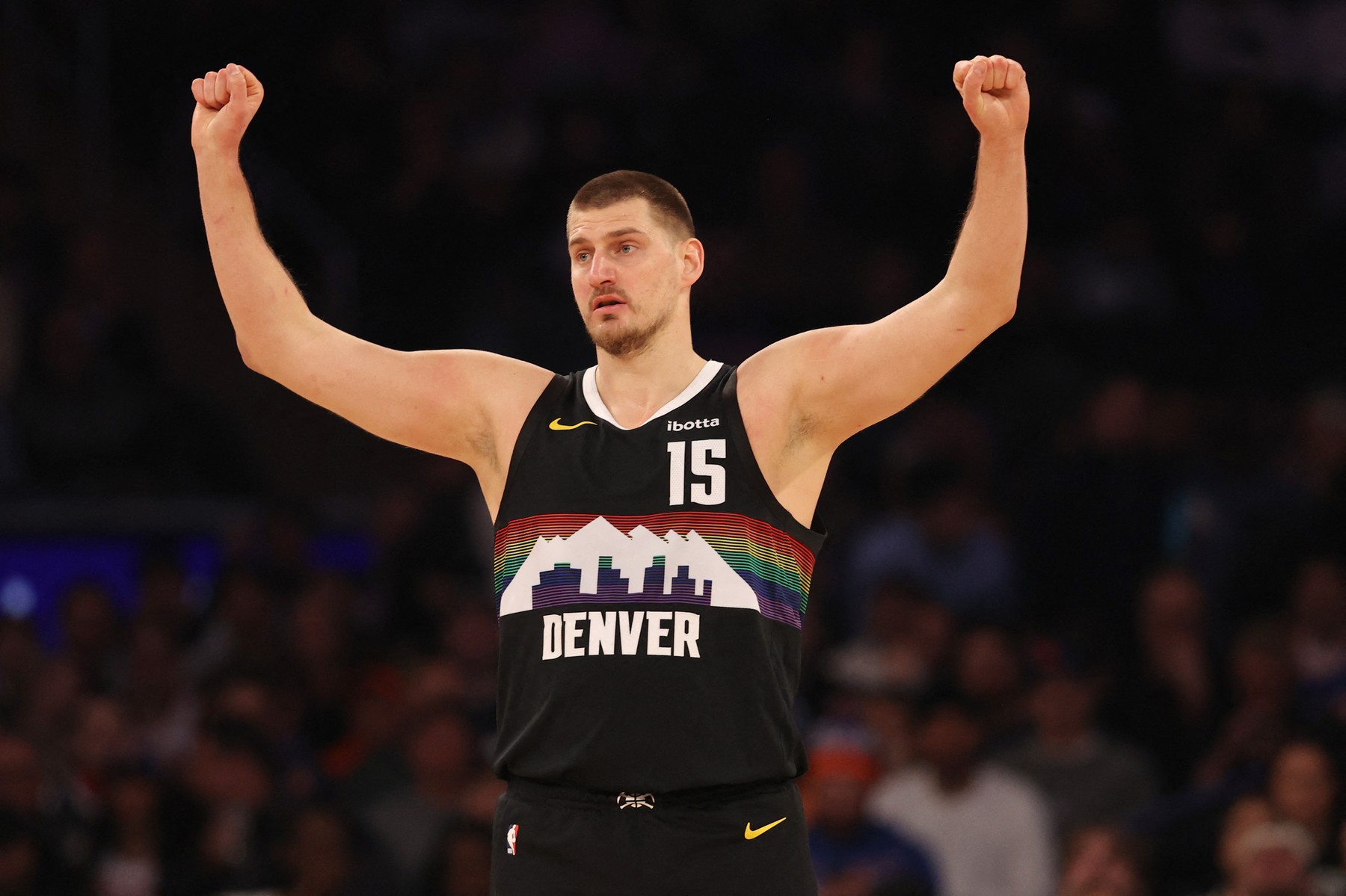 NEW YORK, NEW YORK - FEBRUARY 04: Nikola Jokic #15 of the Denv