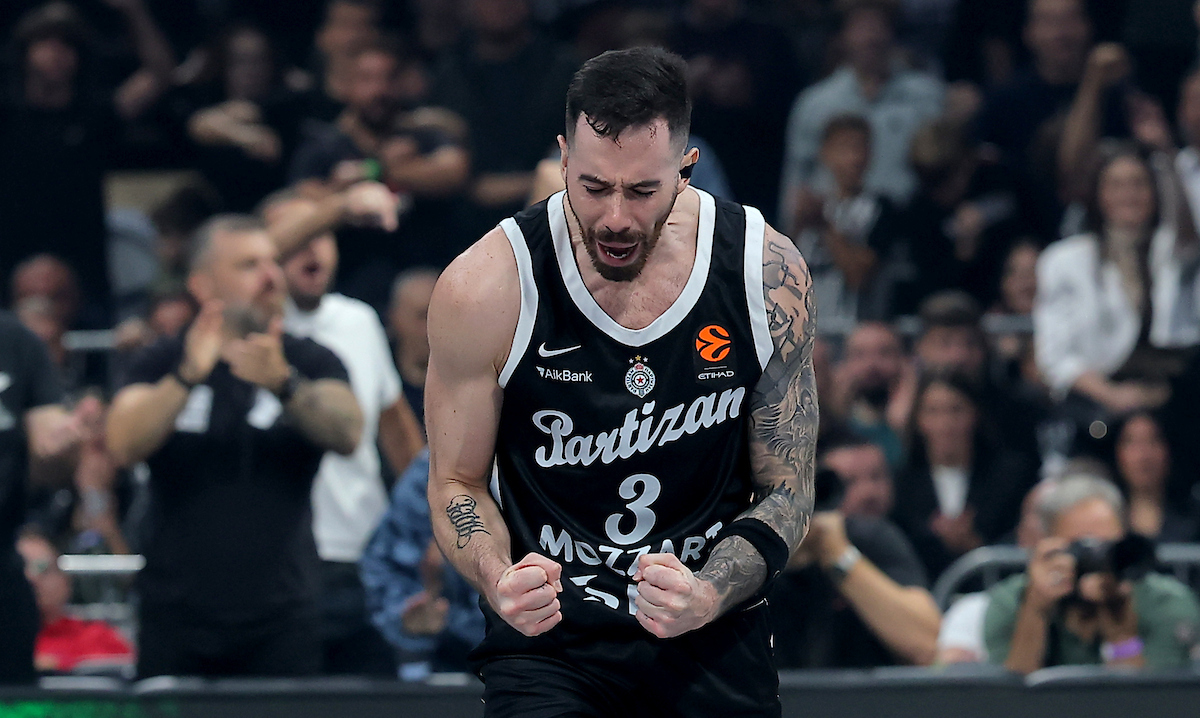 Belgrade, Serbia. 25th Sept, 2026. Partizan's Luca Vildoza during Euroleague basketball match between Partizan Belgrade and Olimpia Milan Armani on September 25, 2026. in Belgrade, Serbia.(photo by Pedja Milosavljevic/STARSPORT ©)