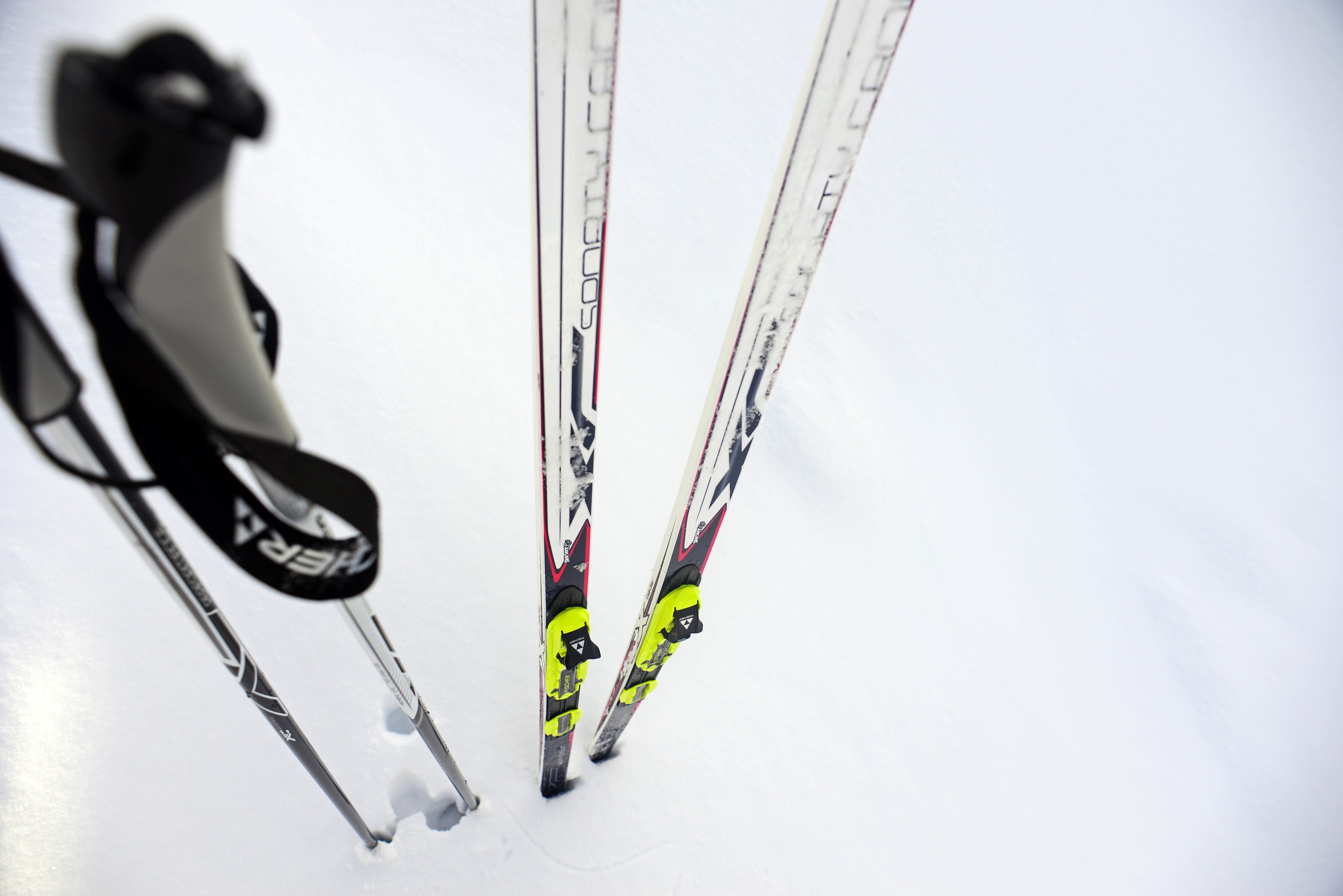 Cross country skis in the snow.