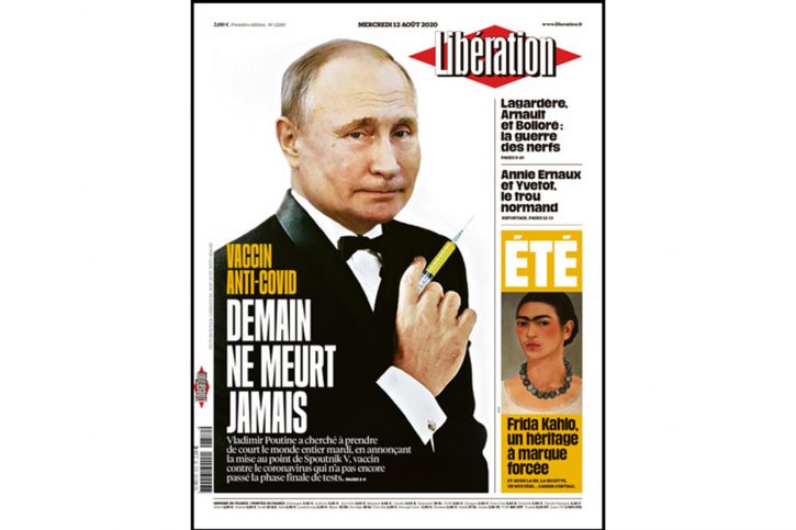 Putin i vakcina, naslovna strana Liberation