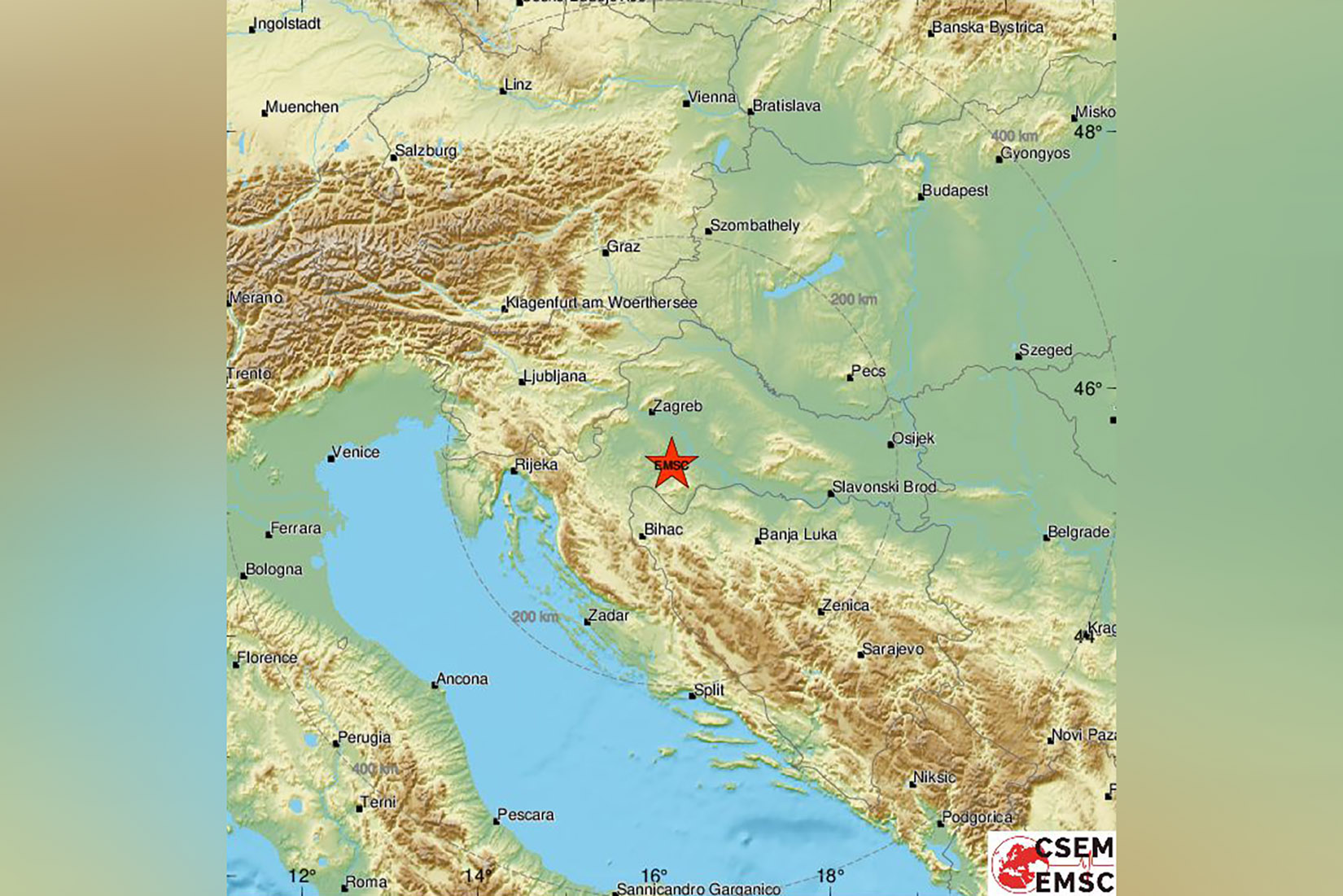 Hrvatska, zemljotres, mapa