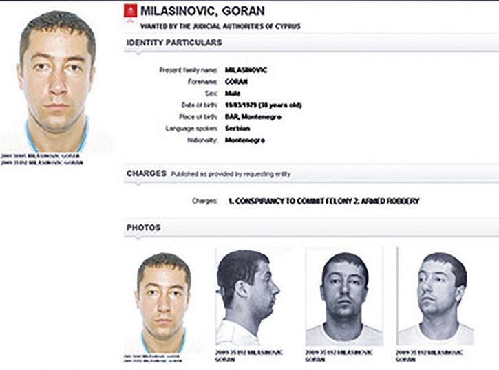 Goran Milašinović, poternica, Interpol