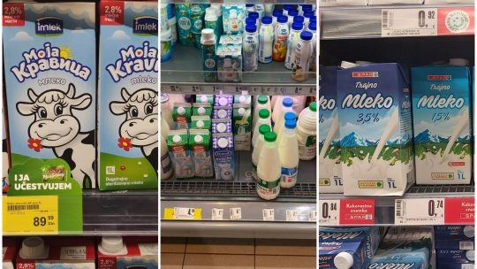 Mleko, namirnice, proizvodi, hrana, cene, Srbija, Hrvatska, Slovenija