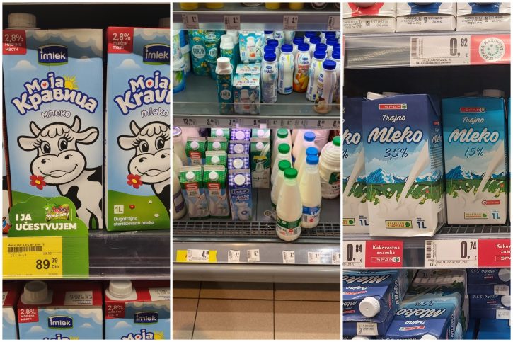 Mleko, namirnice, proizvodi, hrana, cene, Srbija, Hrvatska, Slovenija